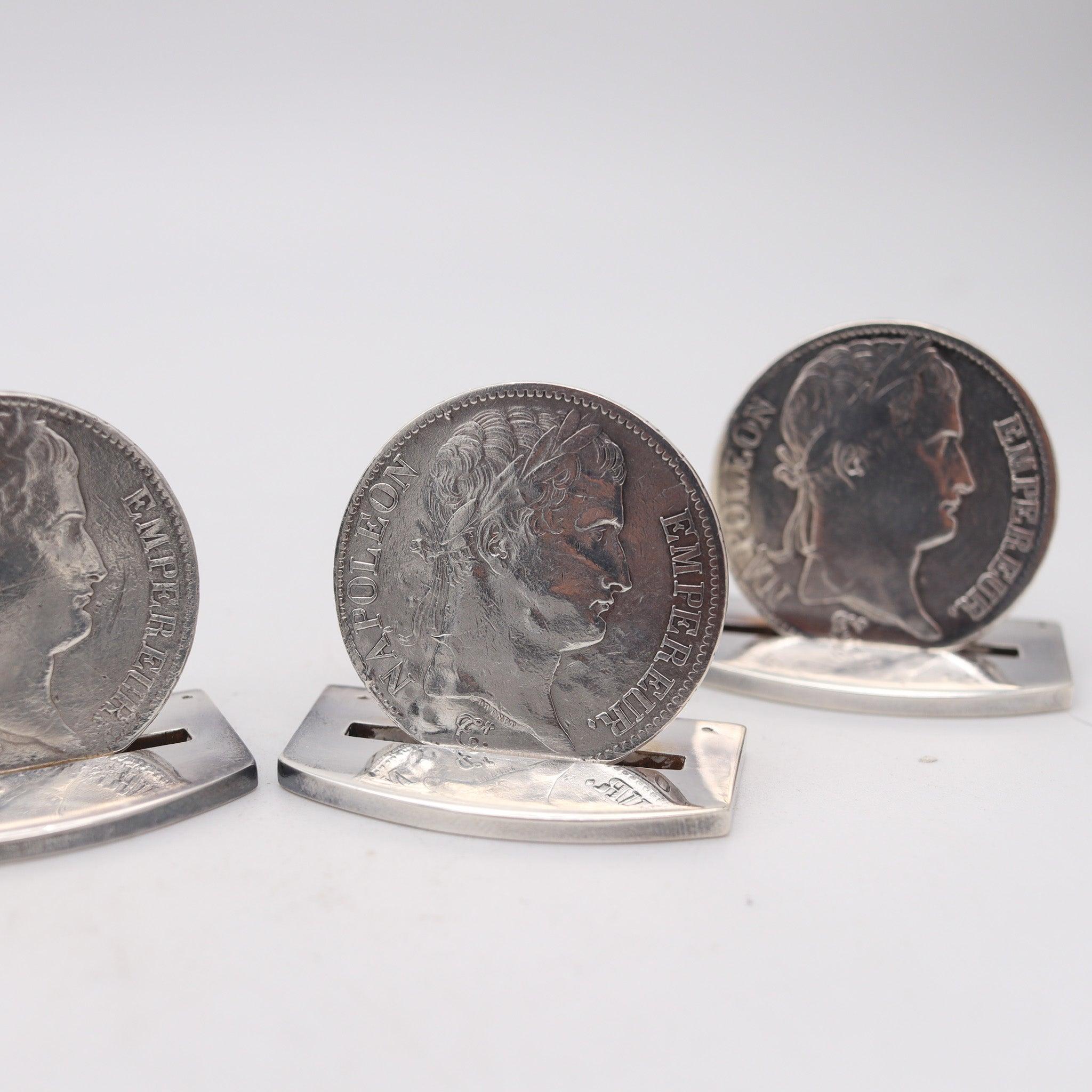 French HERMES Paris 1970 Table Menu-Cards Holders With Napoleon Coins 925 Sterling For Sale