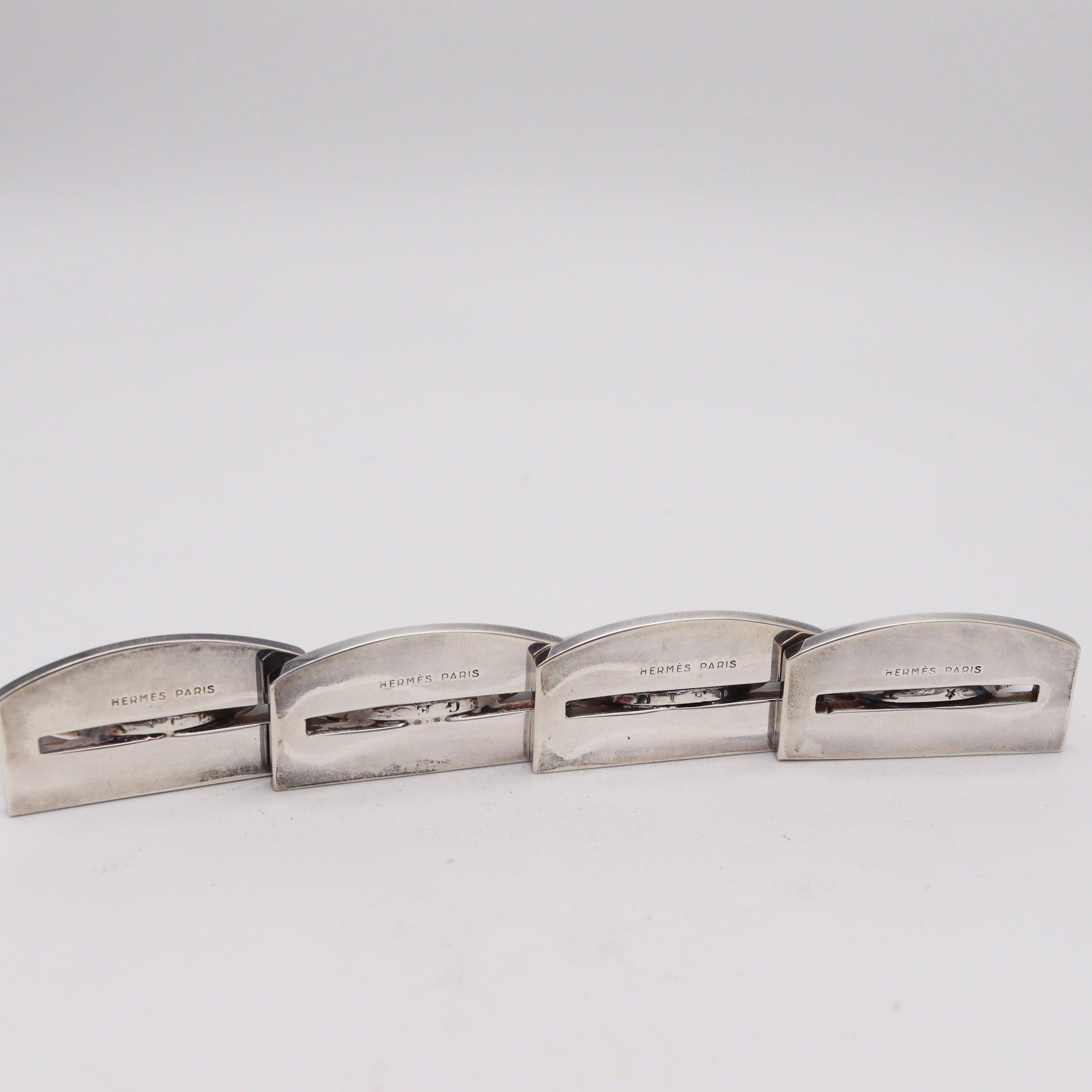 Silver HERMES Paris 1970 Table Menu-Cards Holders With Napoleon Coins 925 Sterling For Sale