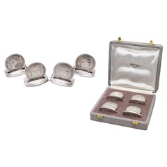 HERMES Paris 1970 Table Menu-Cards Holders With Napoleon Coins 925 Sterling