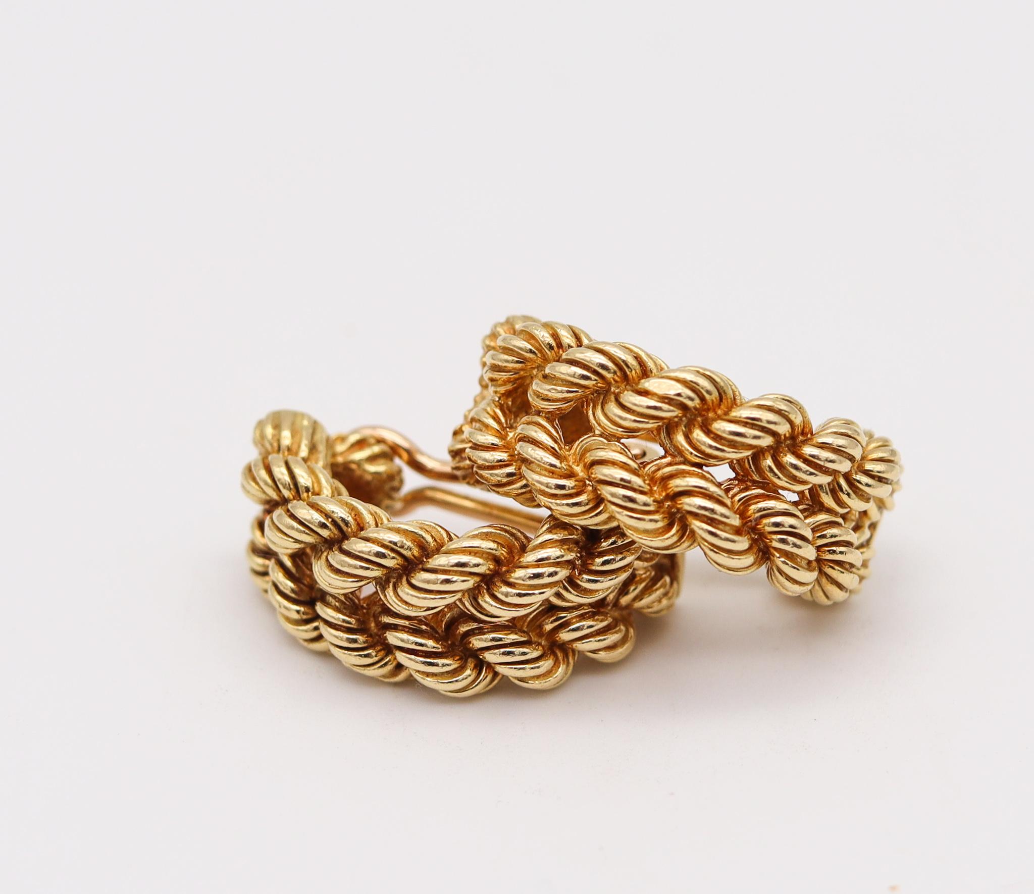 Modernist Hermes Paris 1970 Twisted Wires Clips on Earrings in Solid 18kt Yellow Gold For Sale