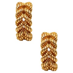 Retro Hermes Paris 1970 Twisted Wires Clips on Earrings in Solid 18kt Yellow Gold