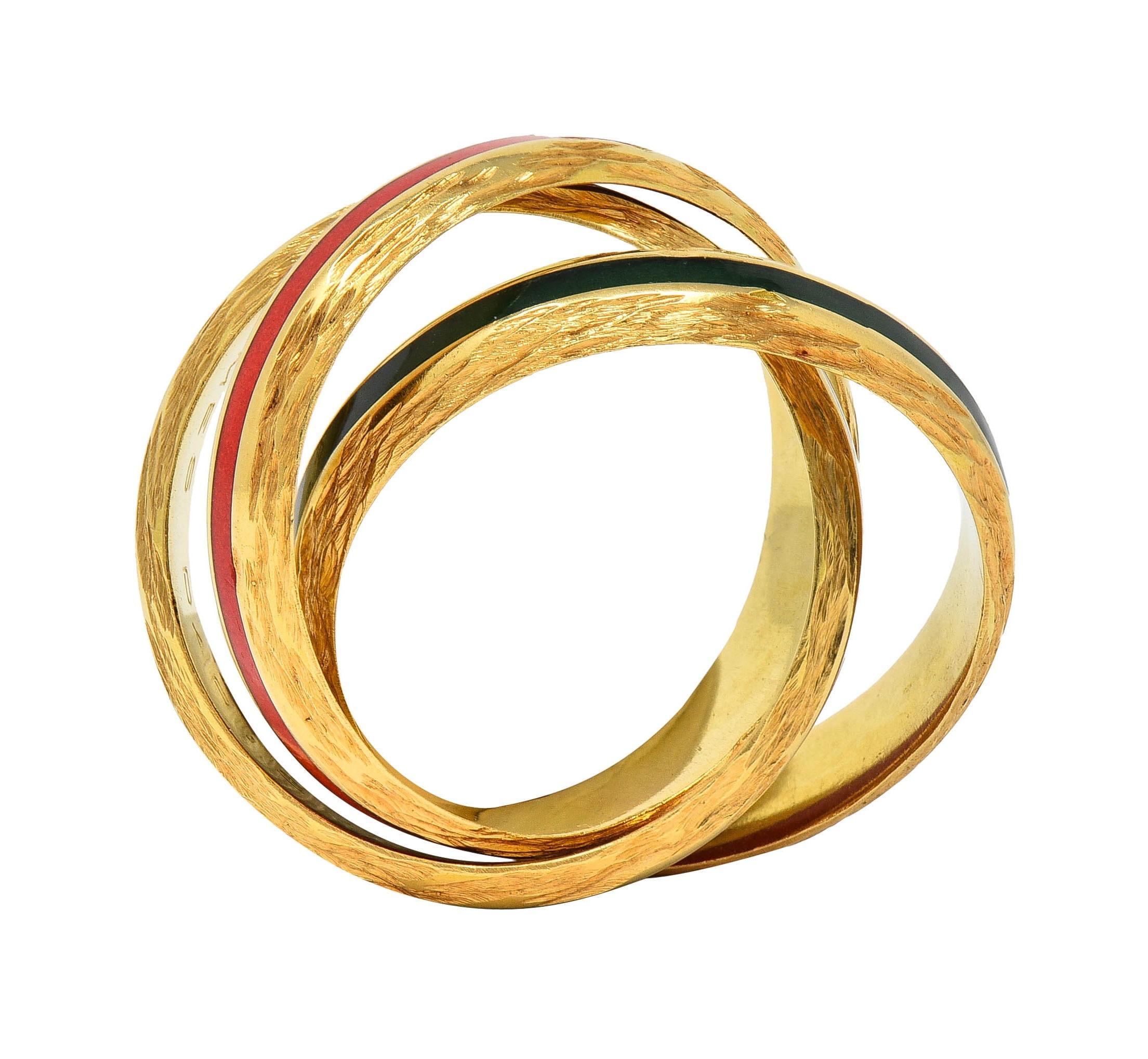 Hermès Paris 1970's Enamel 18 Karat Yellow Gold Trinity Vintage Rolling Ring 5