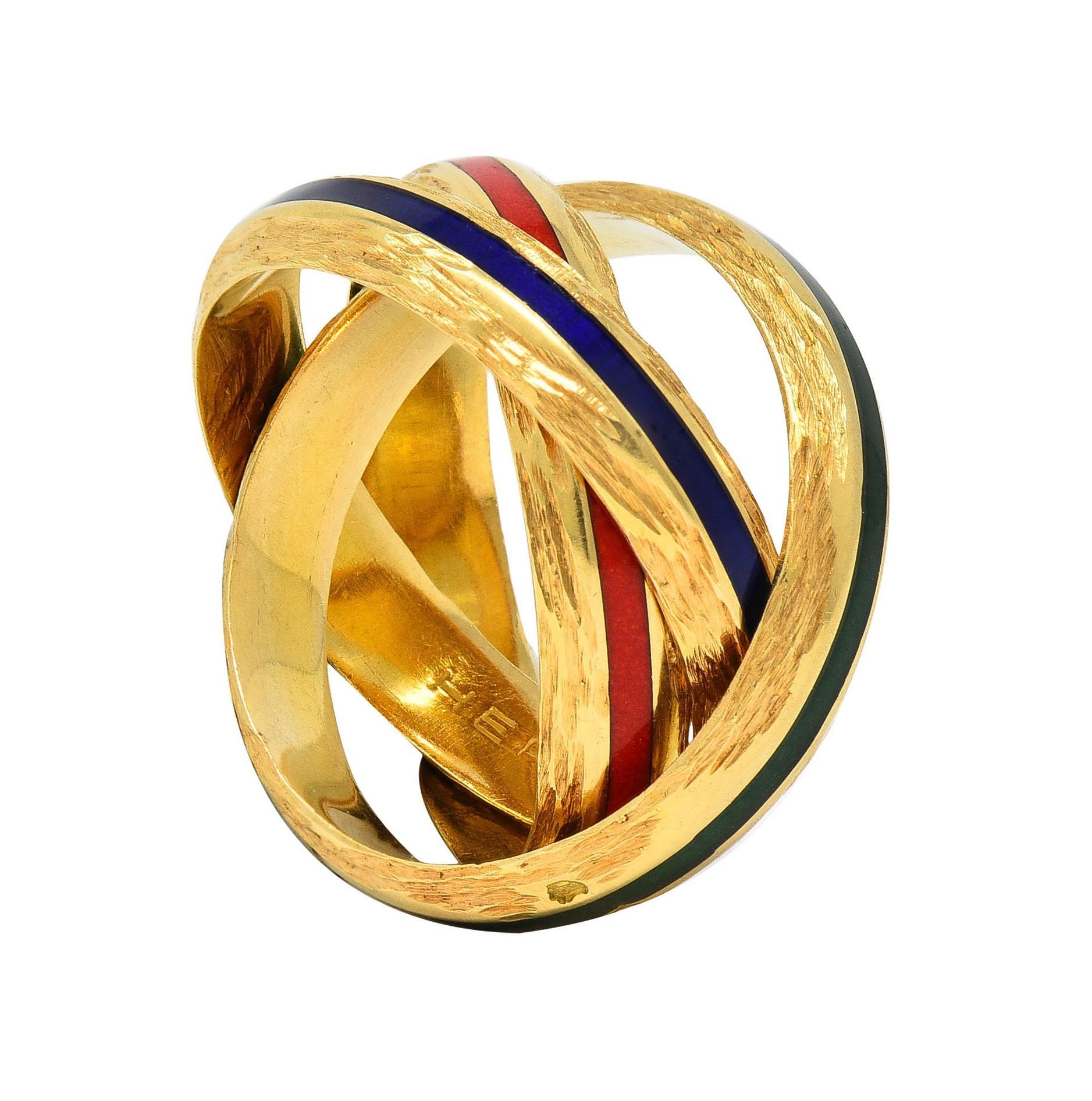 Hermès Paris 1970's Enamel 18 Karat Yellow Gold Trinity Vintage Rolling Ring 6