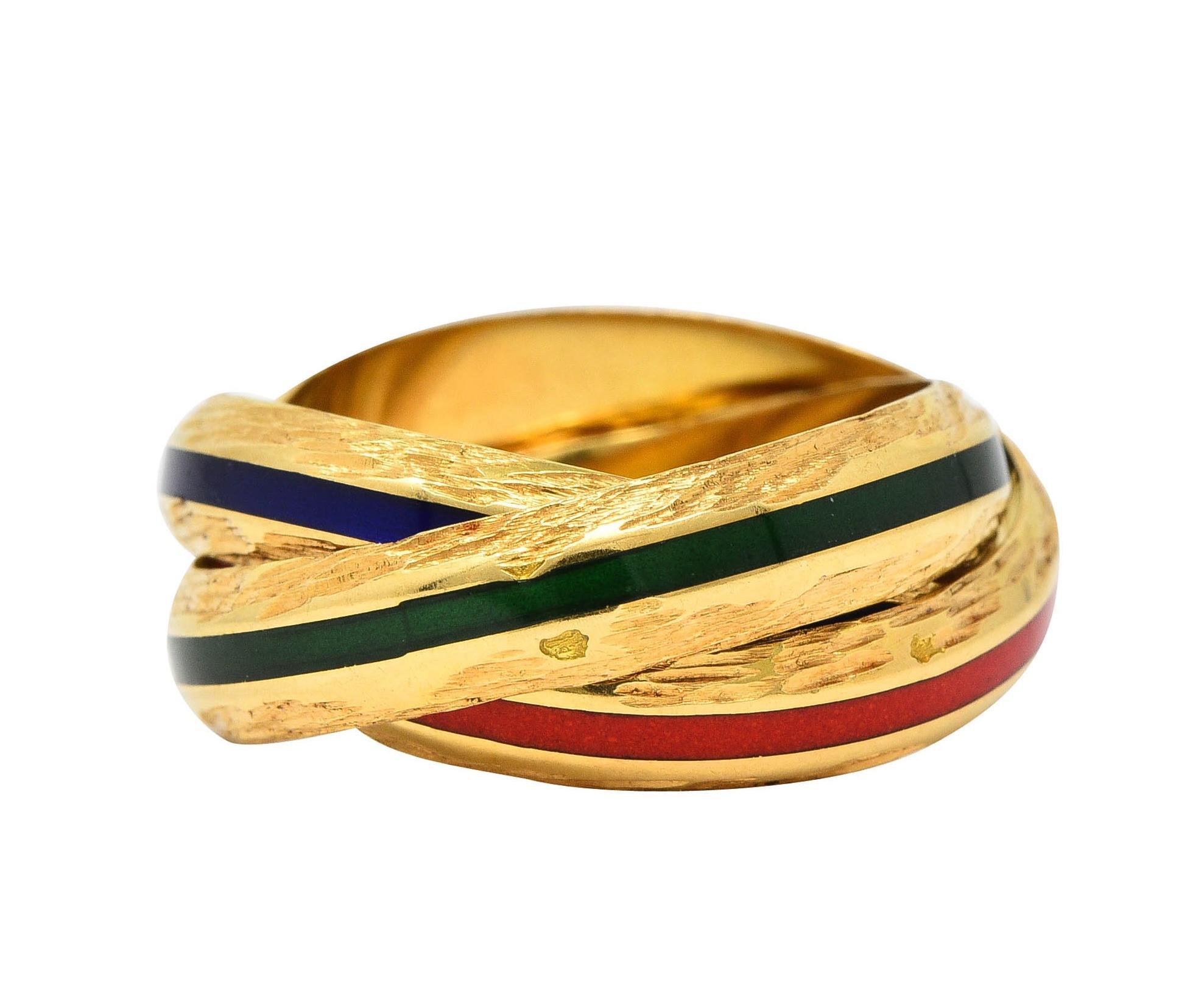 Hermès Paris 1970's Enamel 18 Karat Yellow Gold Trinity Vintage Rolling Ring 7