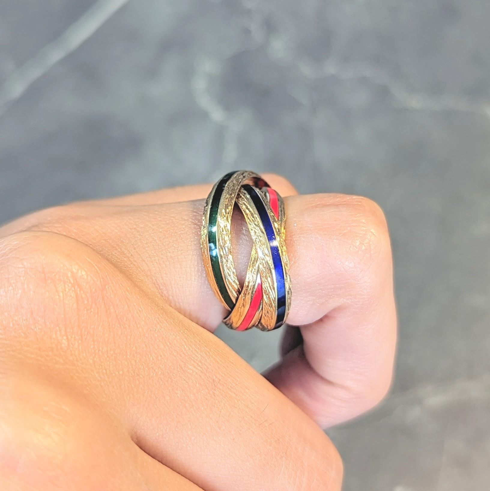 Hermès Paris 1970's Enamel 18 Karat Yellow Gold Trinity Vintage Rolling Ring 9