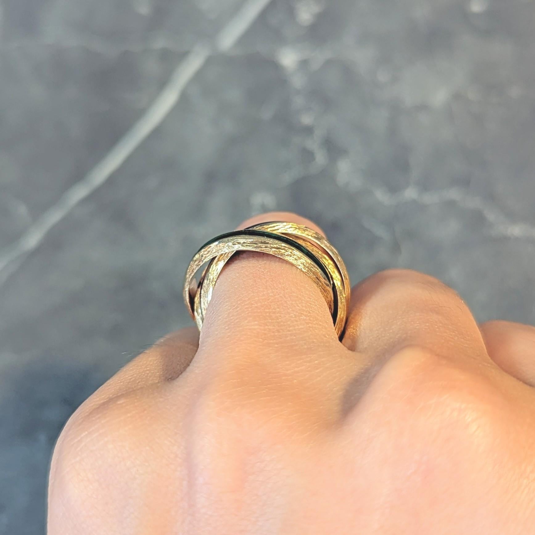 Hermès Paris 1970's Enamel 18 Karat Yellow Gold Trinity Vintage Rolling Ring 10