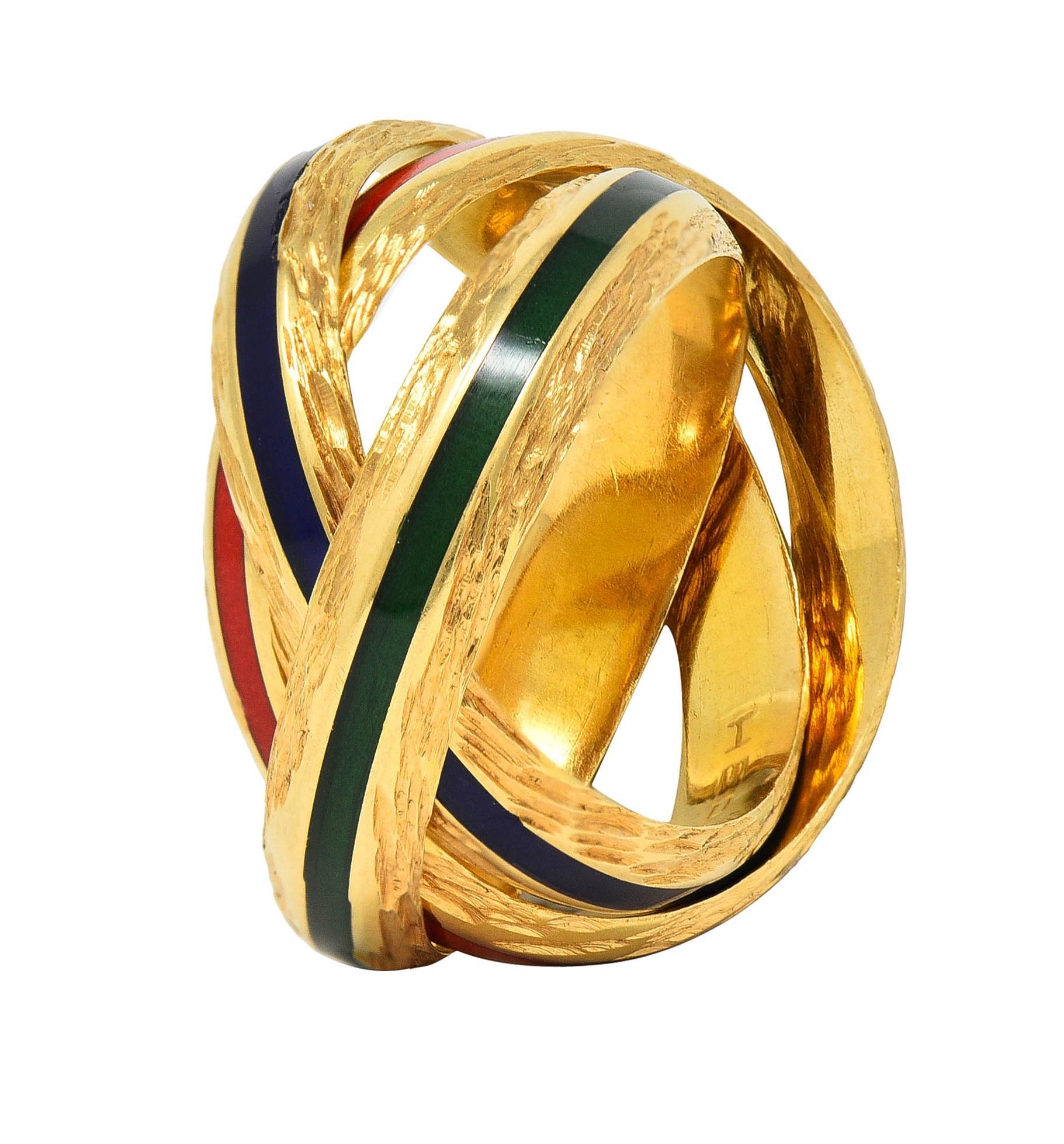 Hermès Paris 1970's Enamel 18 Karat Yellow Gold Trinity Vintage Rolling Ring 1