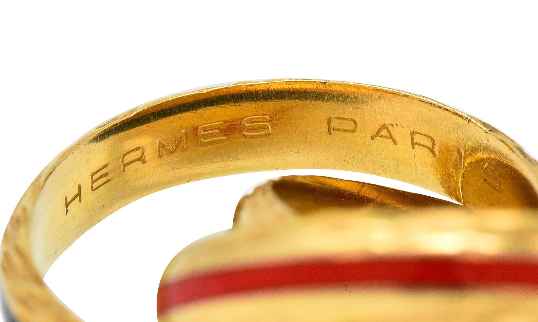 Hermès Paris 1970's Enamel 18 Karat Yellow Gold Trinity Vintage Rolling Ring 2