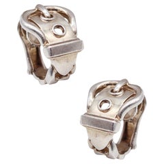 HERMES Paris 1980 Belt Buckle Clips On Earrings In Solid .925 Sterling Silver