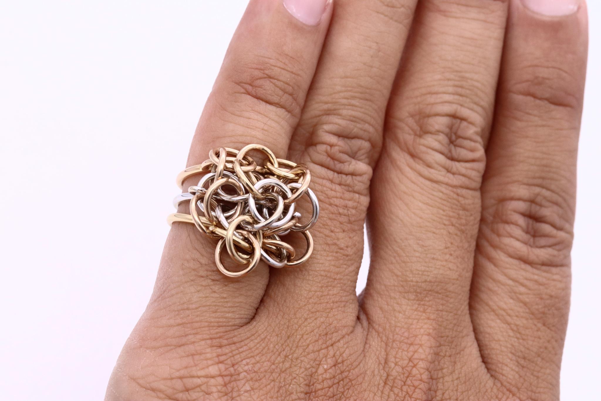 Hermes Paris 1980 Rare Kinetic Ring in 18Kt Yellow White Gold with Wired Circles In Excellent Condition For Sale In Miami, FL