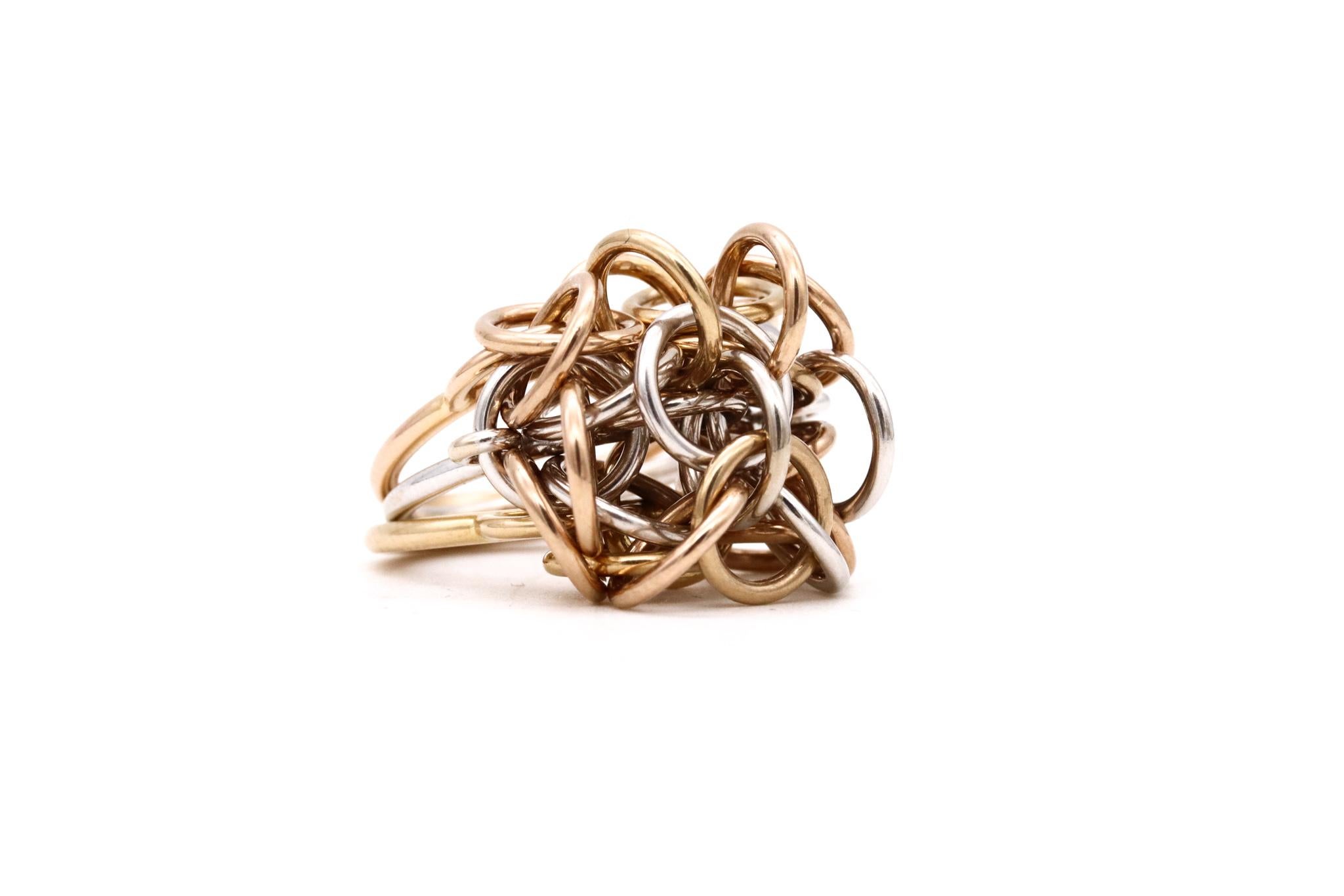 Hermes Paris 1980 Rare Kinetic Ring in 18Kt Yellow White Gold with Wired Circles For Sale 4