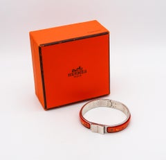 Hermes Paris 1990 Clic Clac Bangle Bracelet In .925 Sterling Silver With Enamel