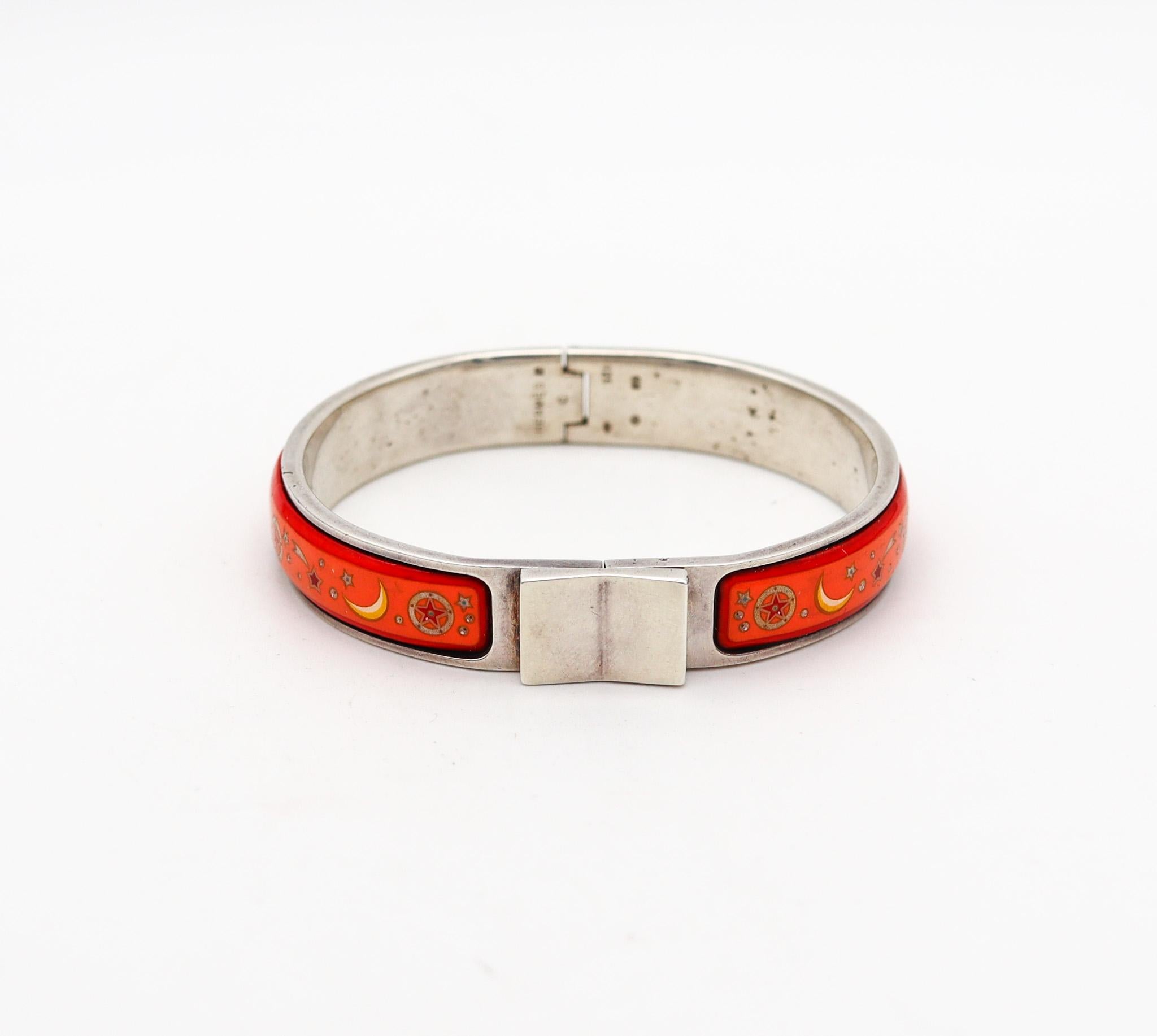 Hermes Paris 1990 Clic Clac Armreif Armband in .925 Sterling Silber mit Emaille (Modernistisch) im Angebot