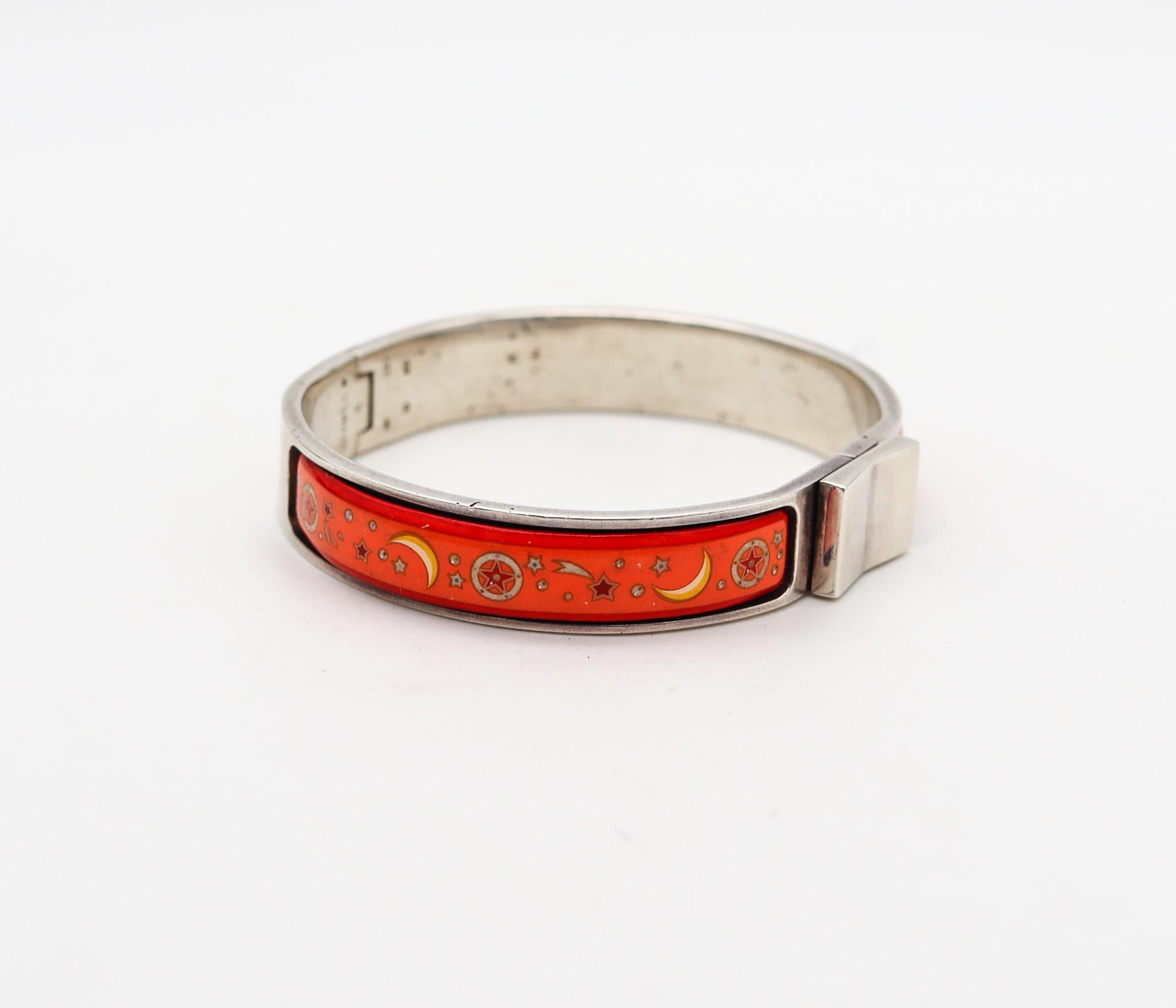 Hermes Paris 1990 Clic Clac Bangle Bracelet In .925 Sterling Silver With Enamel For Sale 1