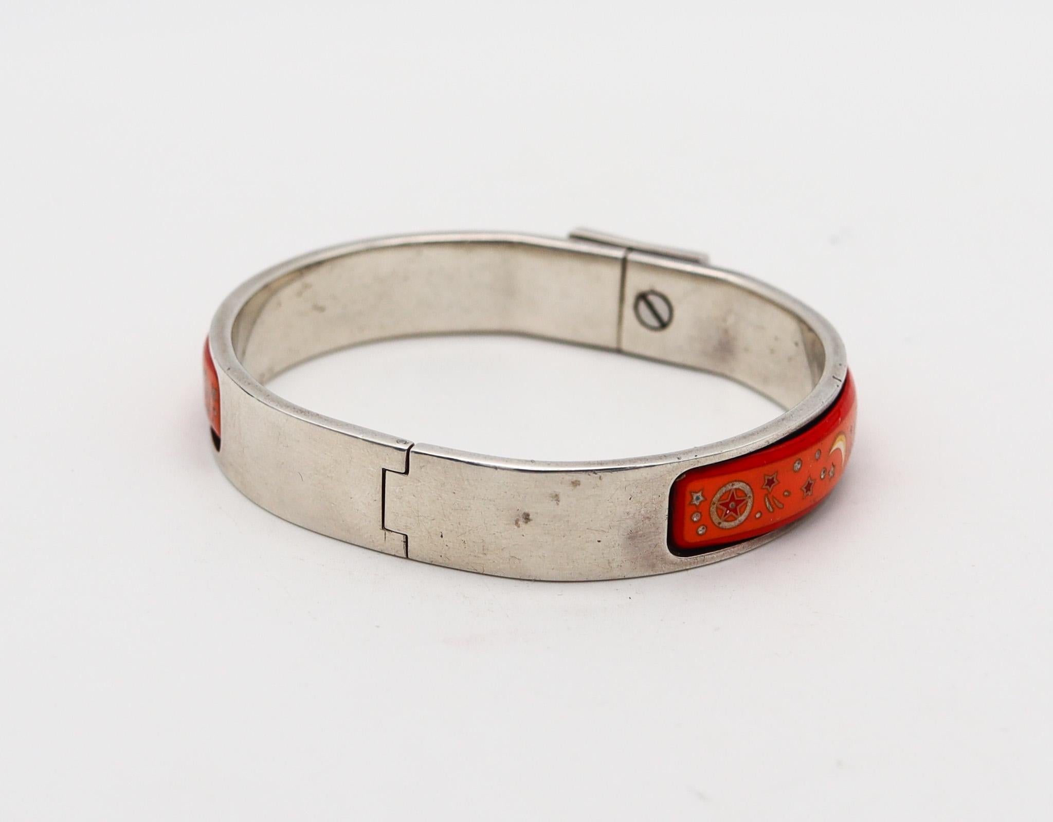 Hermes Paris 1990 Clic Clac Bangle Bracelet In .925 Sterling Silver With Enamel For Sale 2