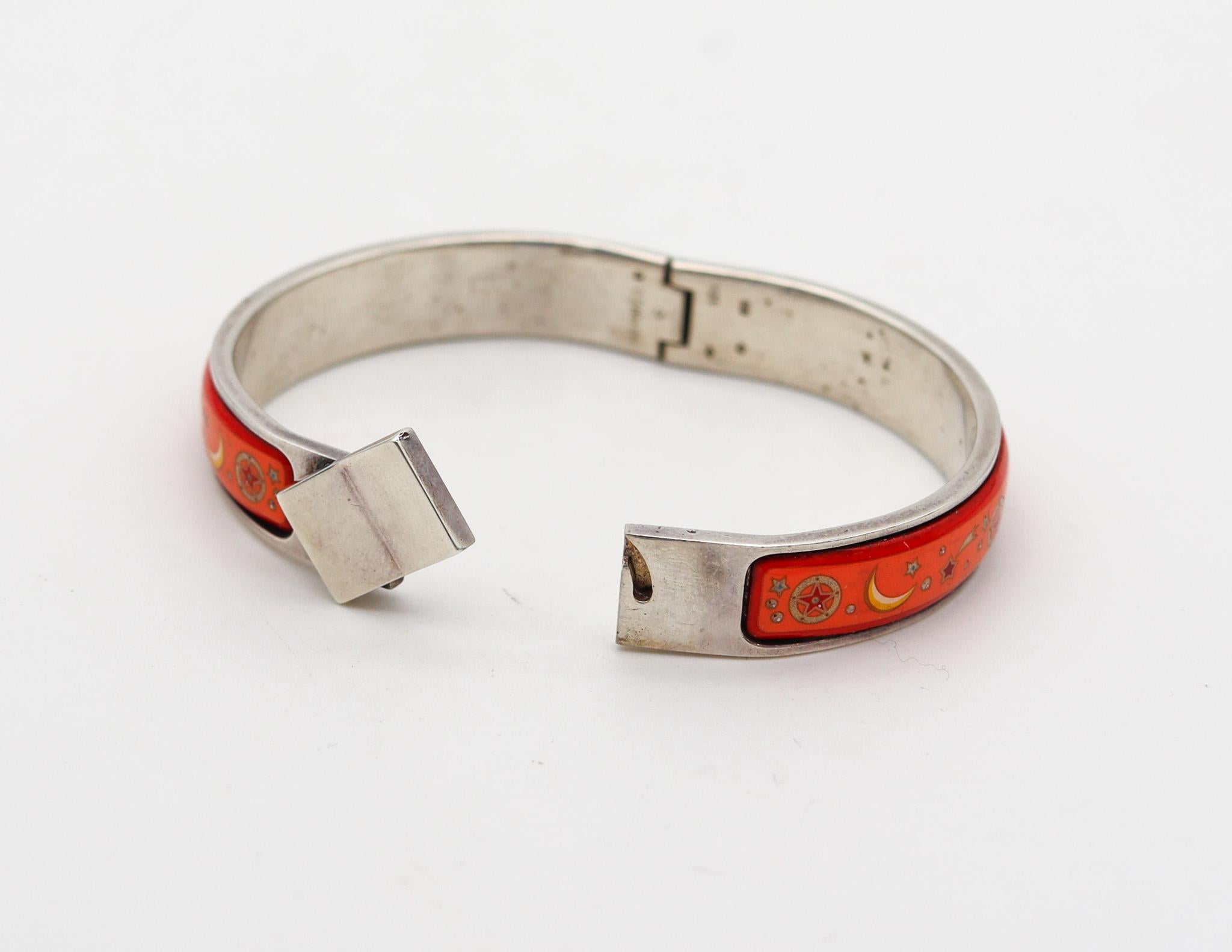 Hermes Paris 1990 Clic Clac Bangle Bracelet In .925 Sterling Silver With Enamel For Sale 3