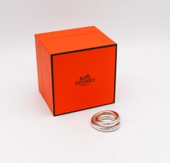 Hermes Paris 1998 Vertige Swirl Double Ring Solid .925 Sterling Silver with Box