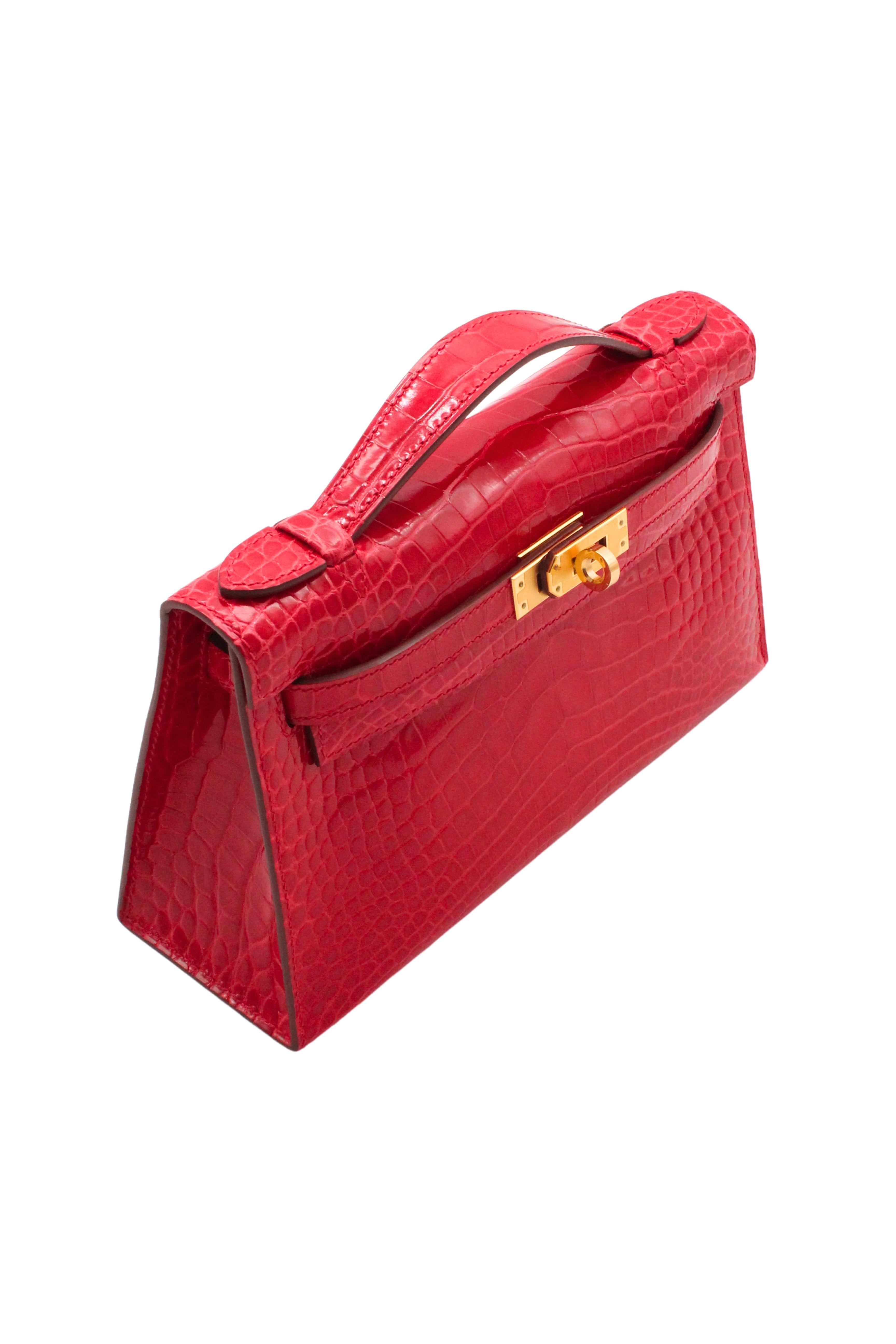 Hermès Paris 2017 Kelly Pochette in Braise Alligator mit Gold-Hardware vollständig eingestellt im Zustand „Neu“ im Angebot in BELLEVUE HILL, NSW