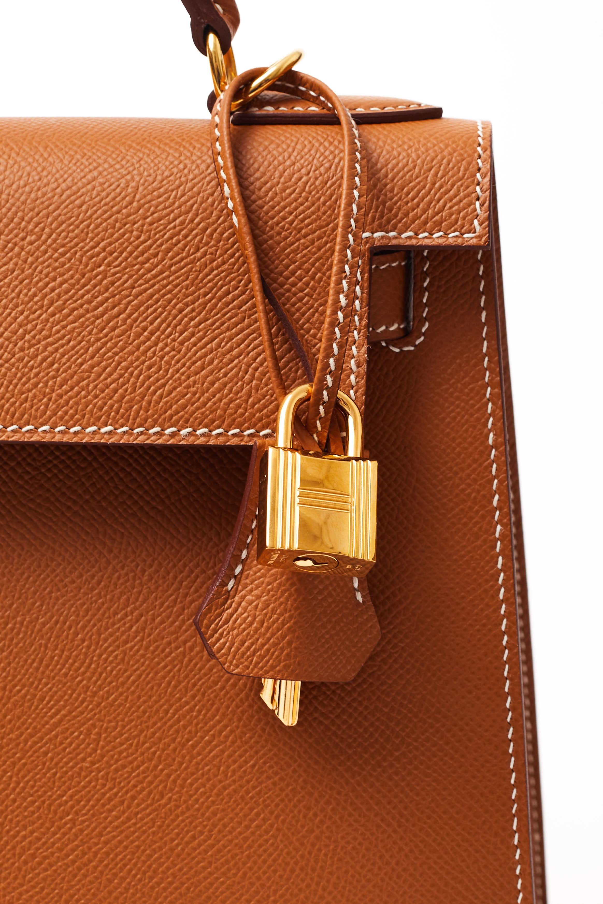 Hermès Paris 2019 Kelly 28 Gold Veau Epsom leather Gold hardware +authentication For Sale 6