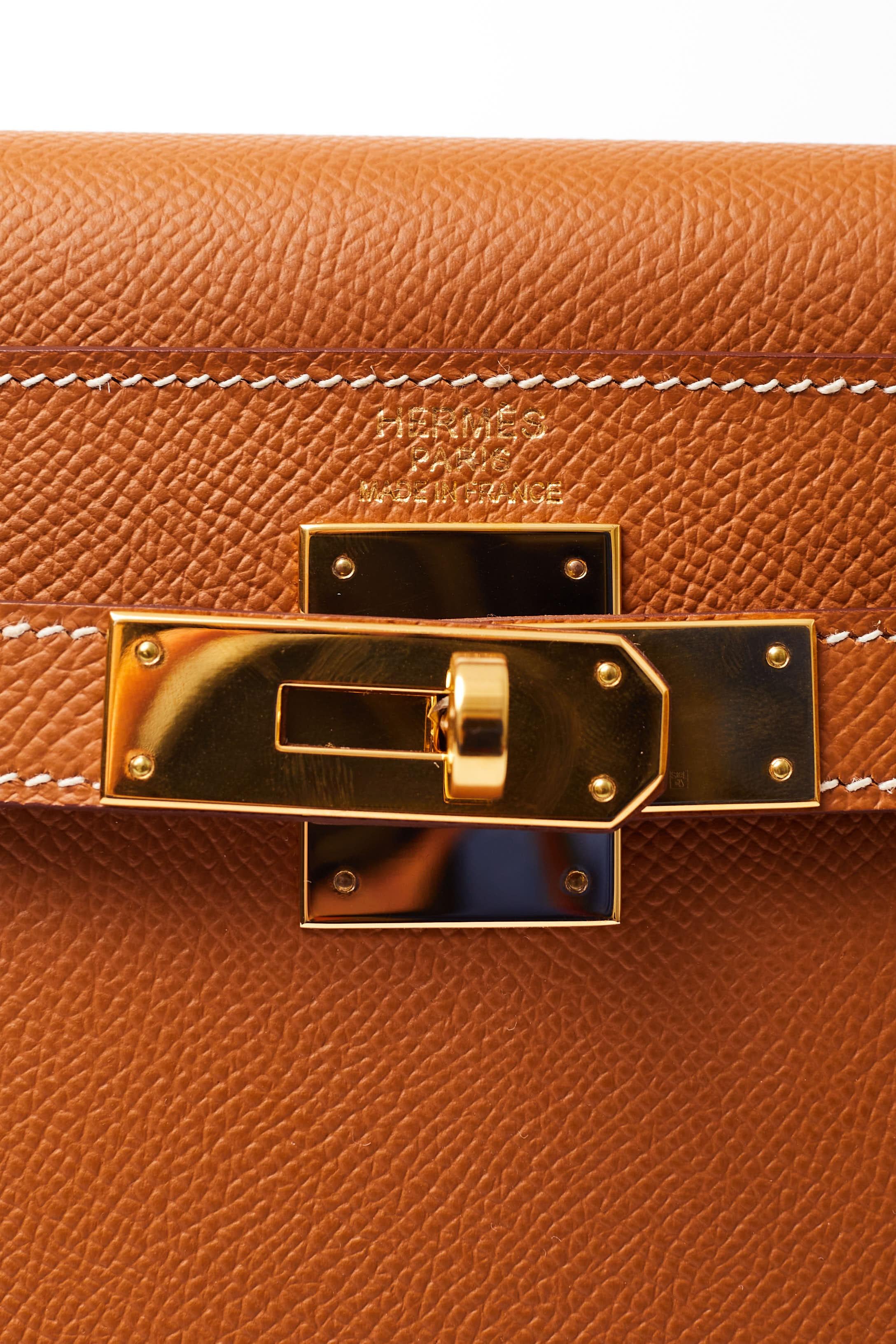Hermès Paris 2019 Kelly 28 Gold Veau Epsom leather Gold hardware +authentication For Sale 2