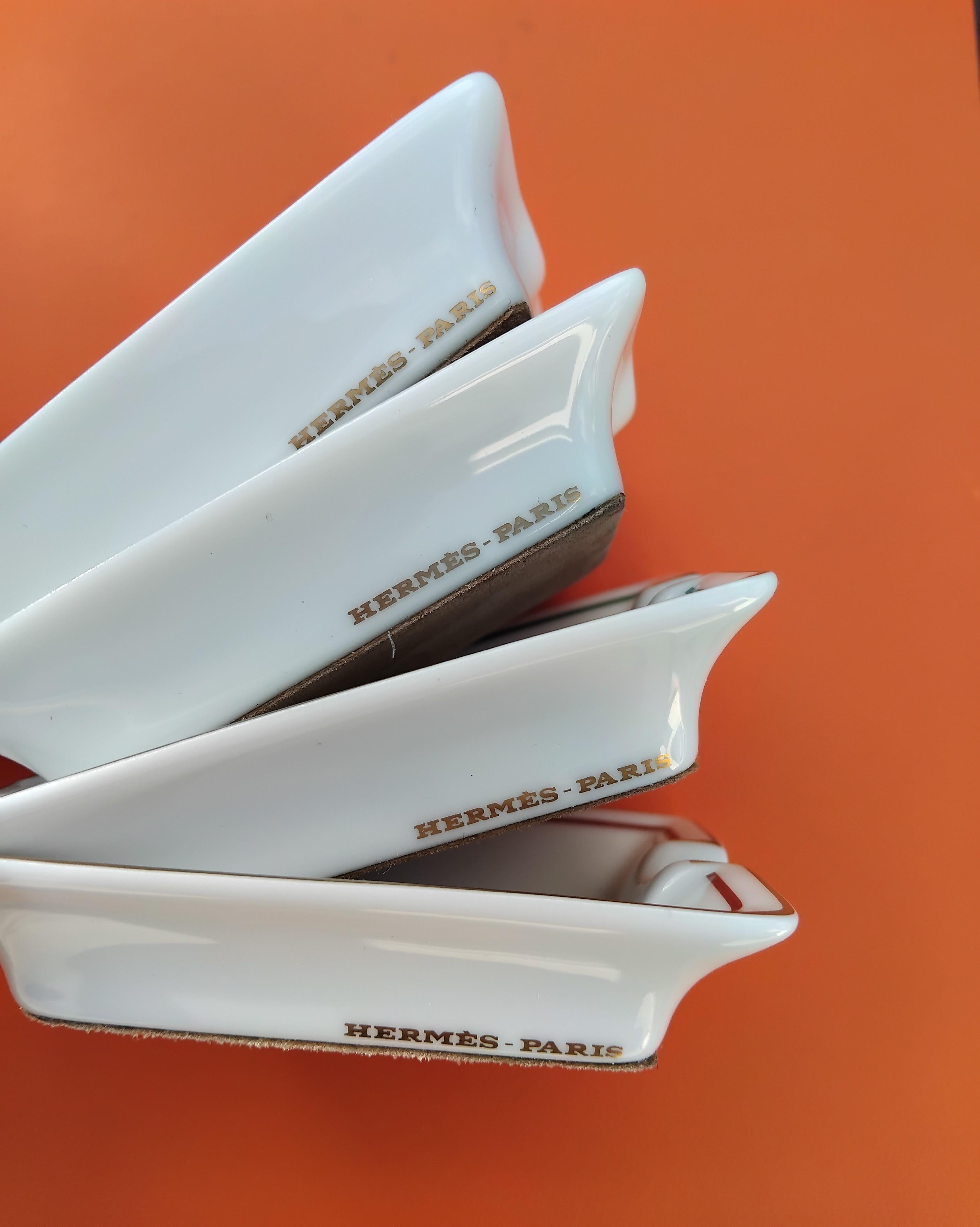 Hermès Paris 4 Mini Aschenbecher ändern Tabletts Segelboote Prints Marine Porzellan Gold im Angebot 10