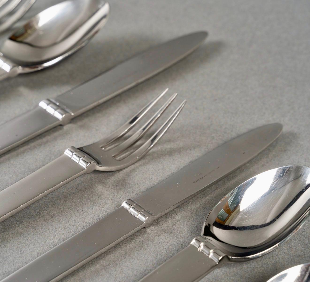 Hermès Paris - Art Deco Modernist Charniere Cutlery Flatware Set Stainless Steel 2