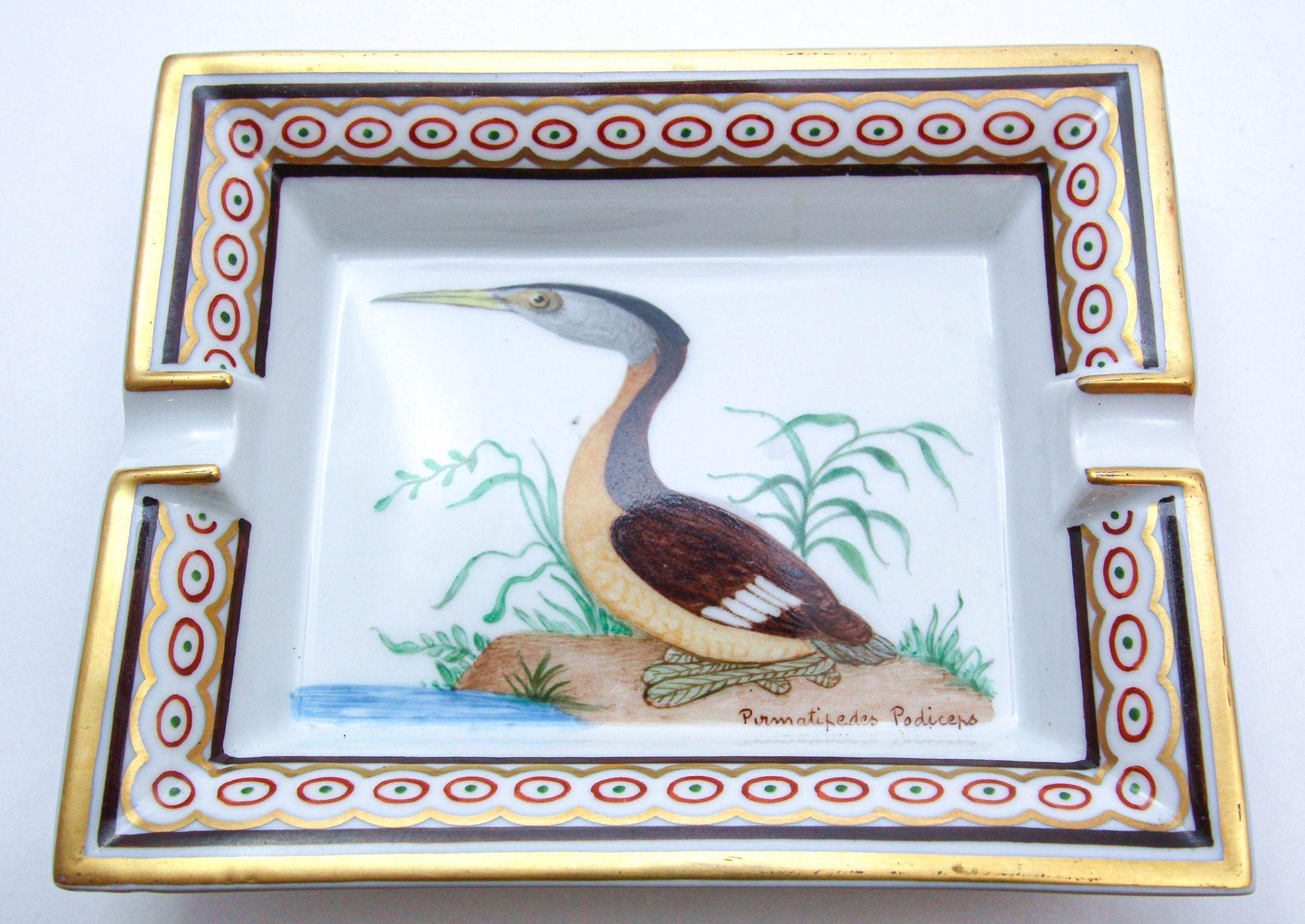 Hermès Paris Ashtray with Podicep Bird Porcelain Dish Catchall 7