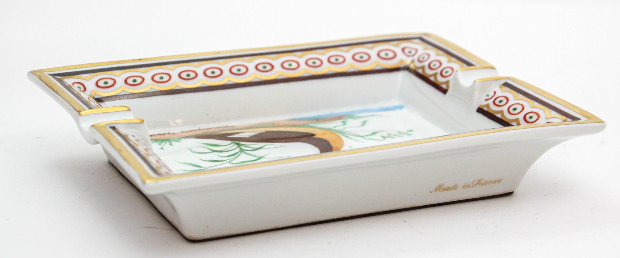 Hollywood Regency Hermès Paris Ashtray with Podicep Bird Porcelain Dish Catchall