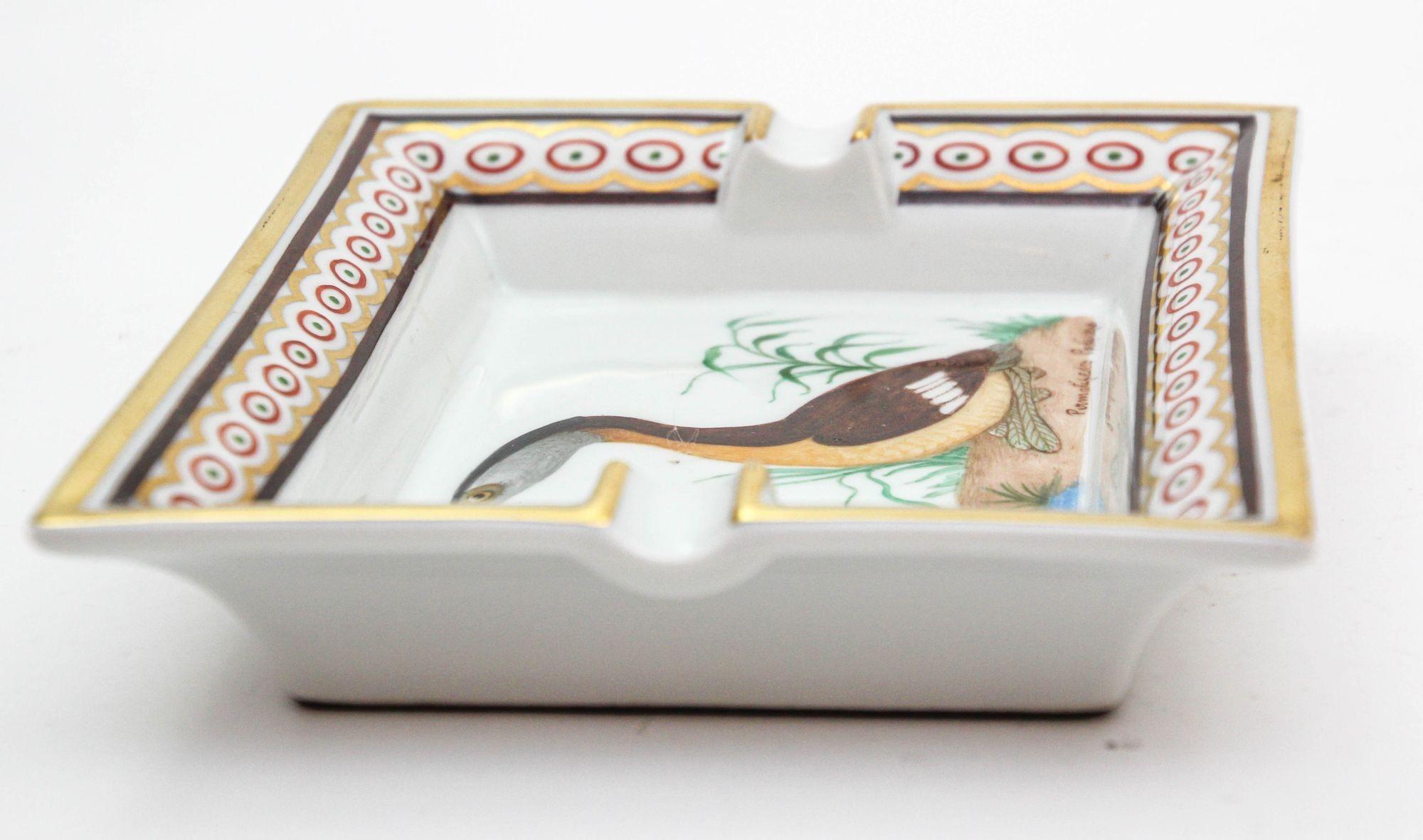 French Hermès Paris Ashtray with Podicep Bird Porcelain Dish Catchall