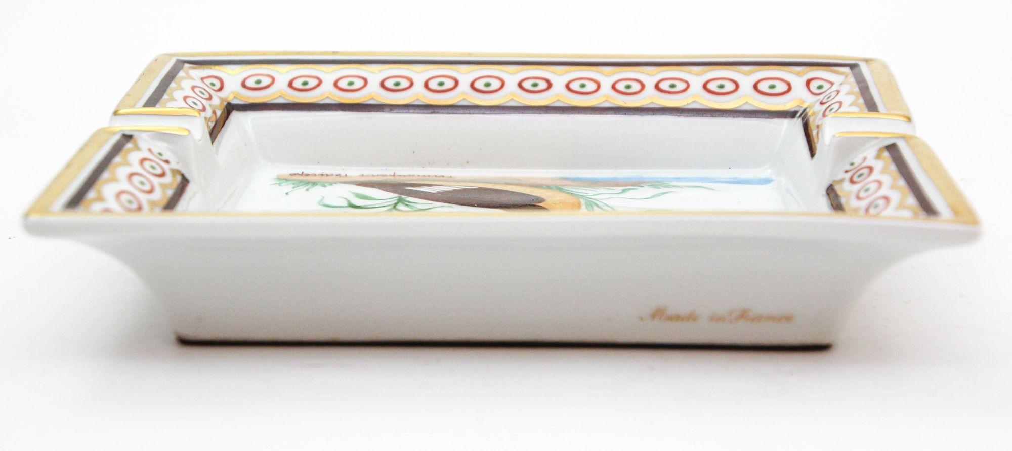 Hand-Painted Hermès Paris Ashtray with Podicep Bird Porcelain Dish Catchall