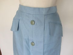 Hermes Paris Babyblau Langer Leinenrock