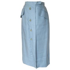 Hermes Paris Baby Blue Long Linen Skirt