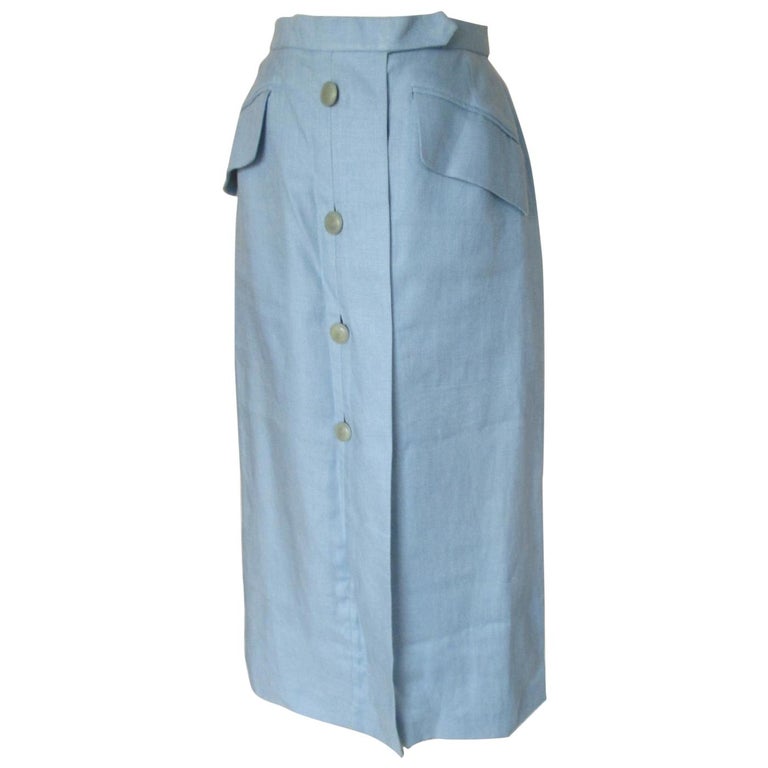 Hermes Paris Baby Blue Long Linen Skirt For Sale at 1stDibs