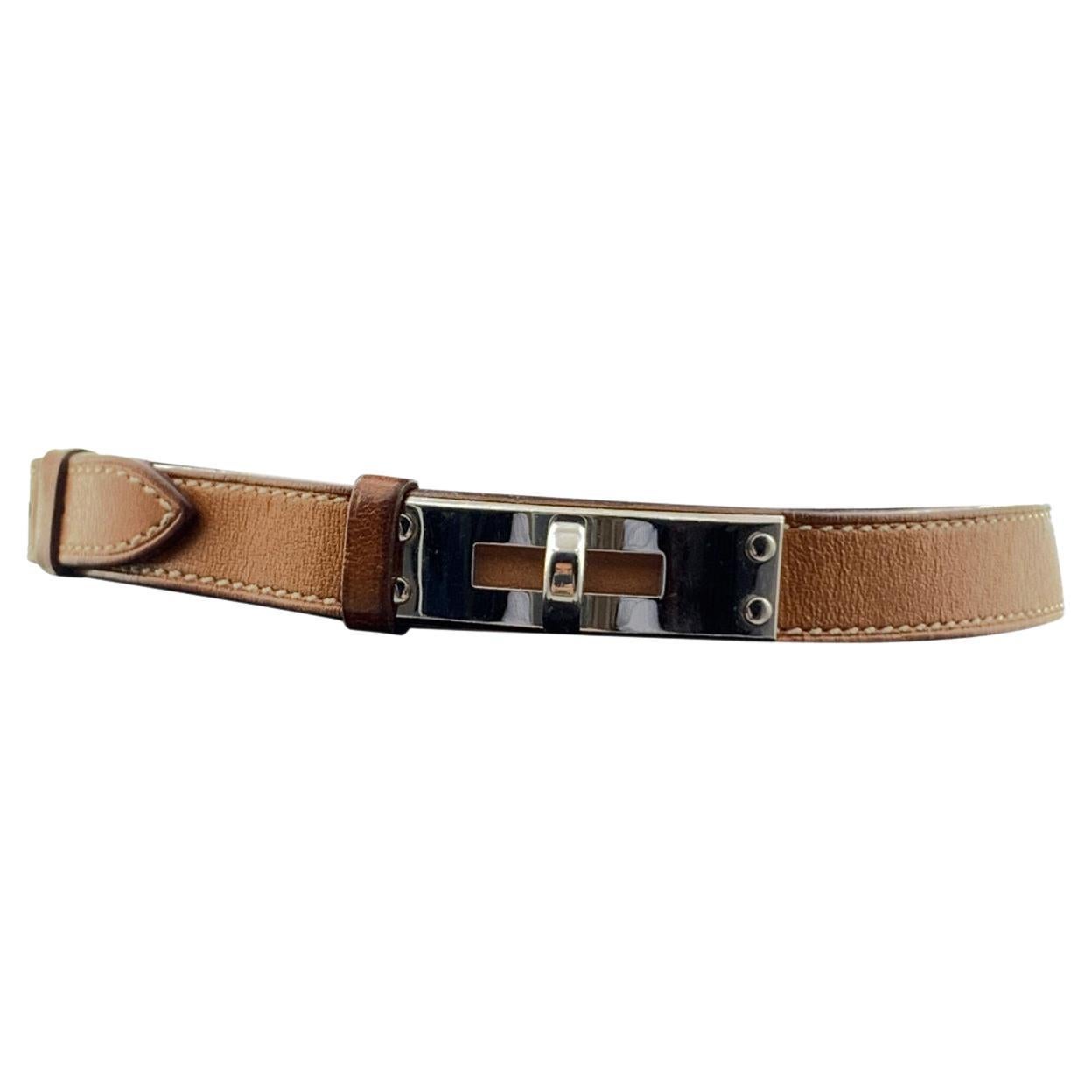 Hermes Paris Beige Leather Double Tour Kelly Bracelet