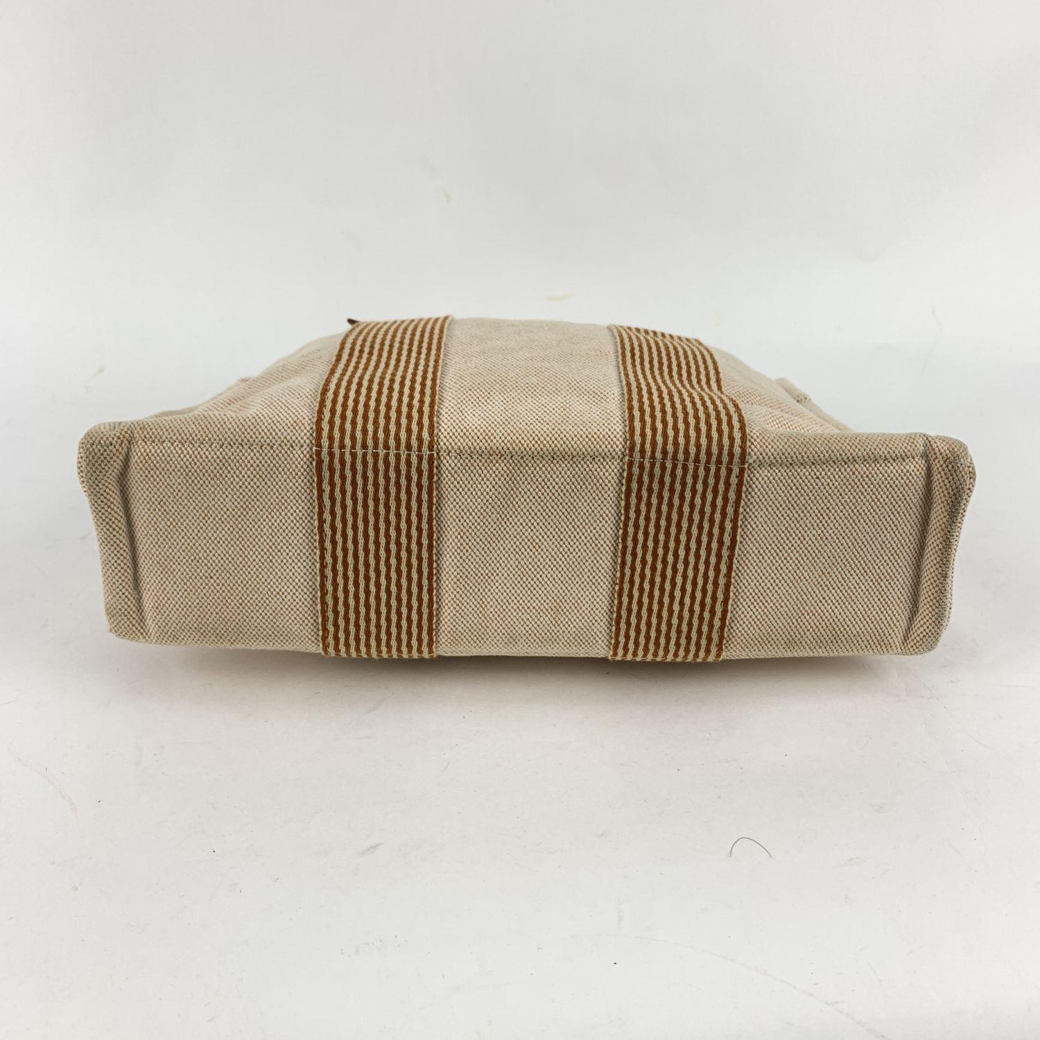 Women's Hermes Paris Beige Orange Stripes Cotton Fourre Tout PM Bag