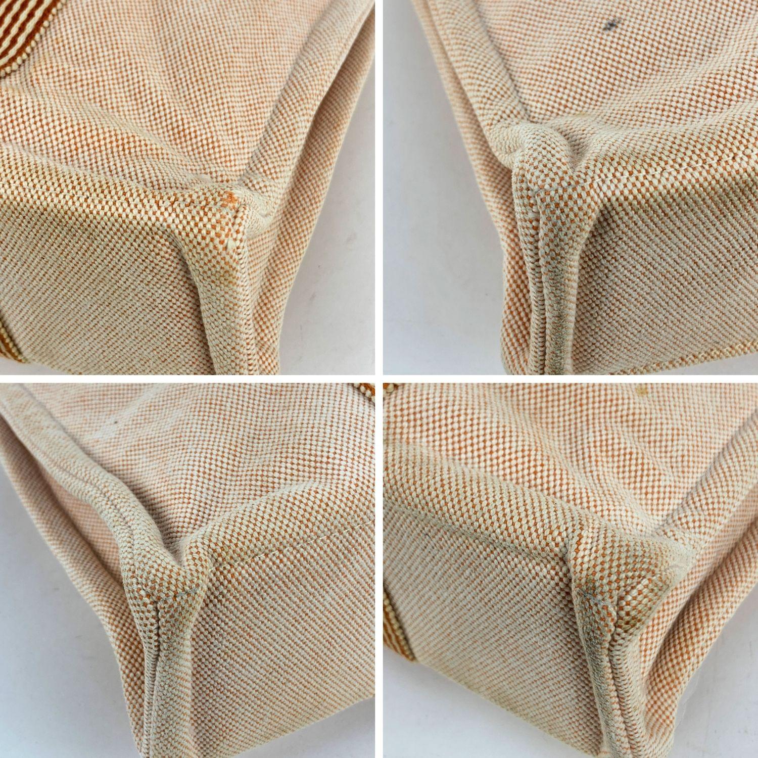 Hermes Paris Beige Orange Stripes Cotton Fourre Tout PM Bag 1