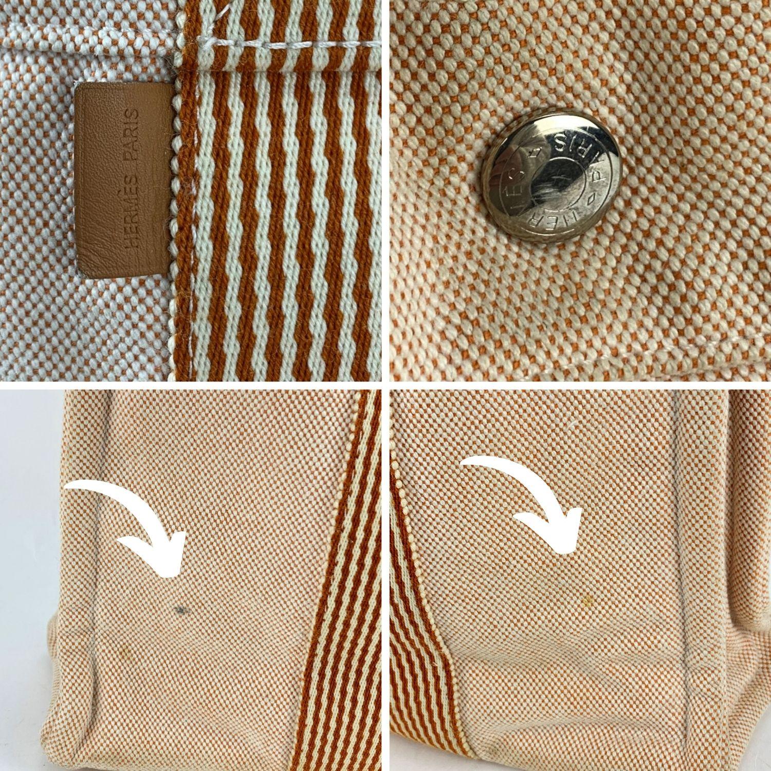 Hermes Paris Beige Orange Stripes Cotton Fourre Tout PM Bag 2