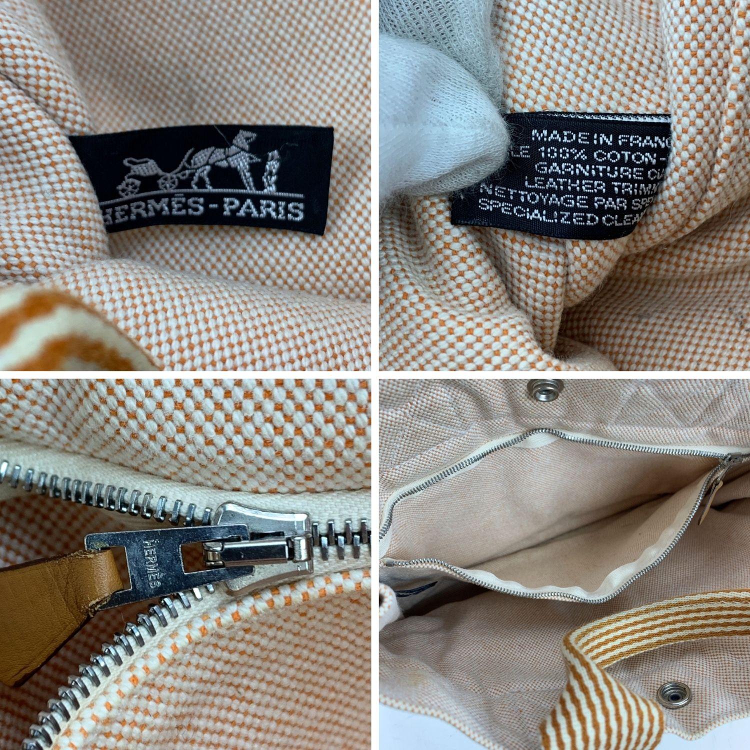 Hermes Paris Beige Orange Stripes Cotton Fourre Tout PM Bag 3