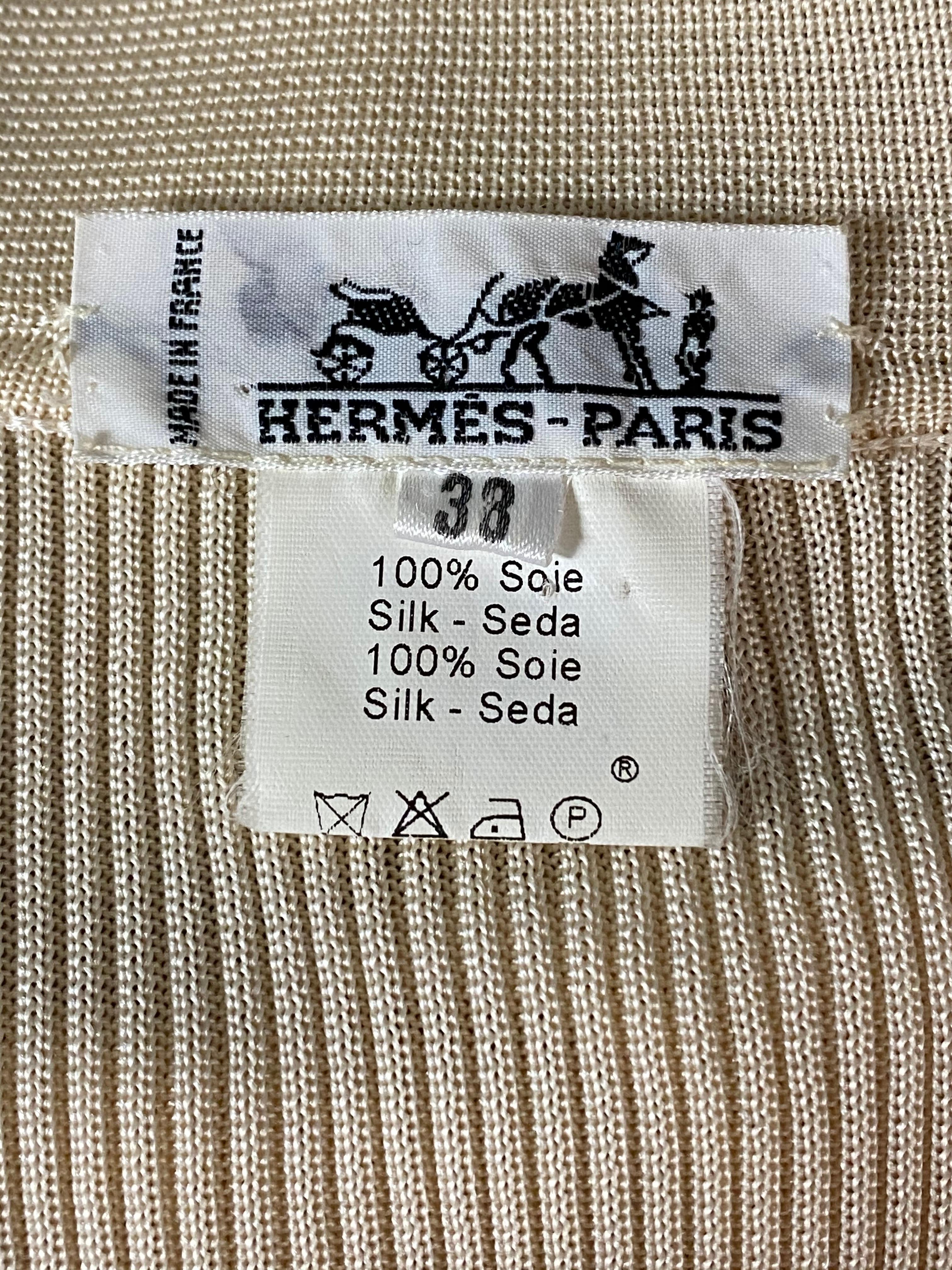 Hermes- Paris Beige Silk and Knit Button Down Top Size 38 3
