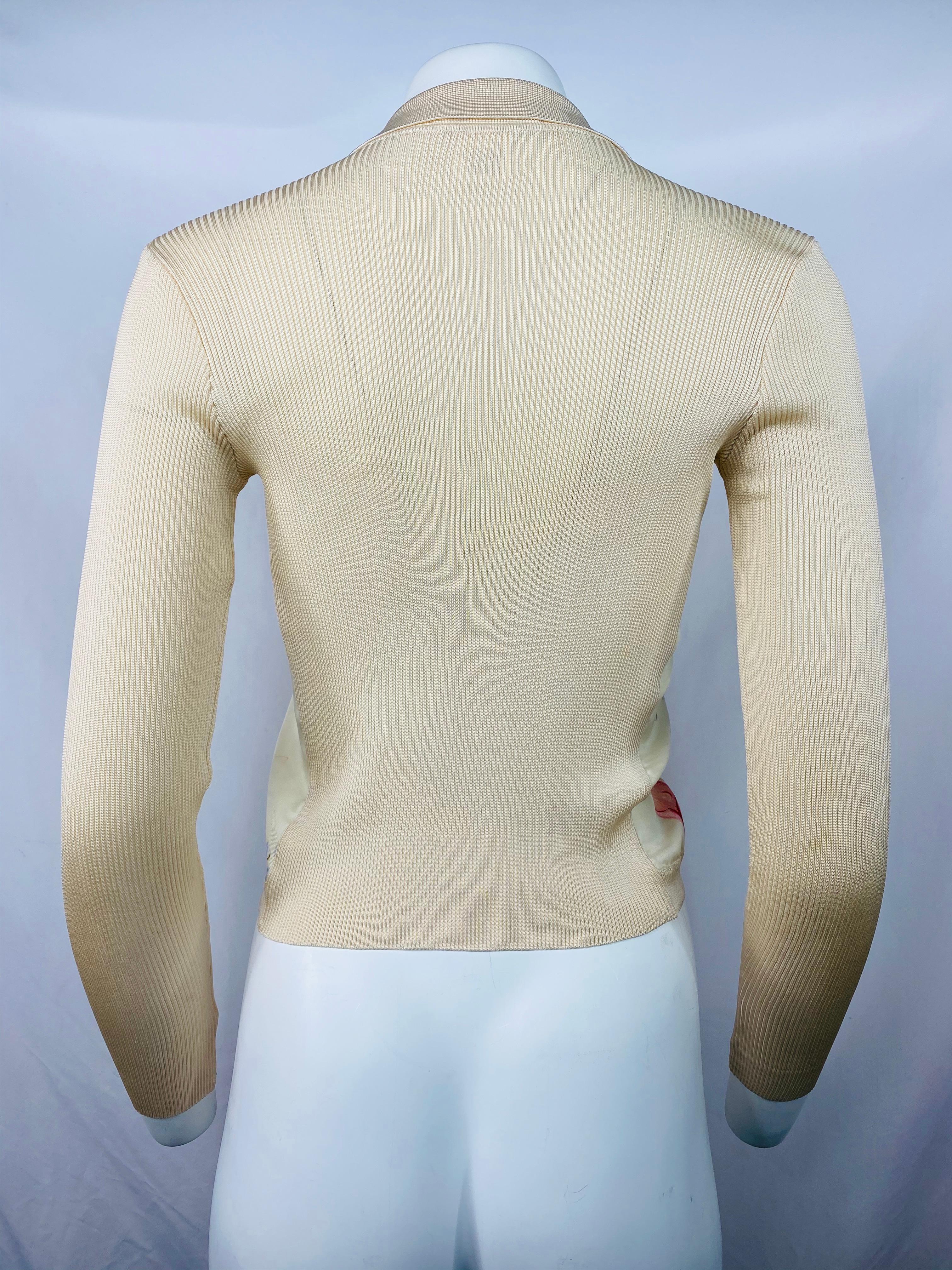 Hermes- Paris Beige Silk and Knit Button Down Top Size 38 1