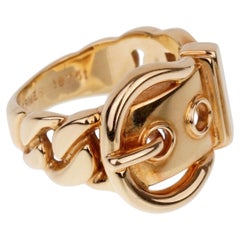 Hermes Paris Belt Buckle 18k Yellow Gold Ring Sz 5 1/2