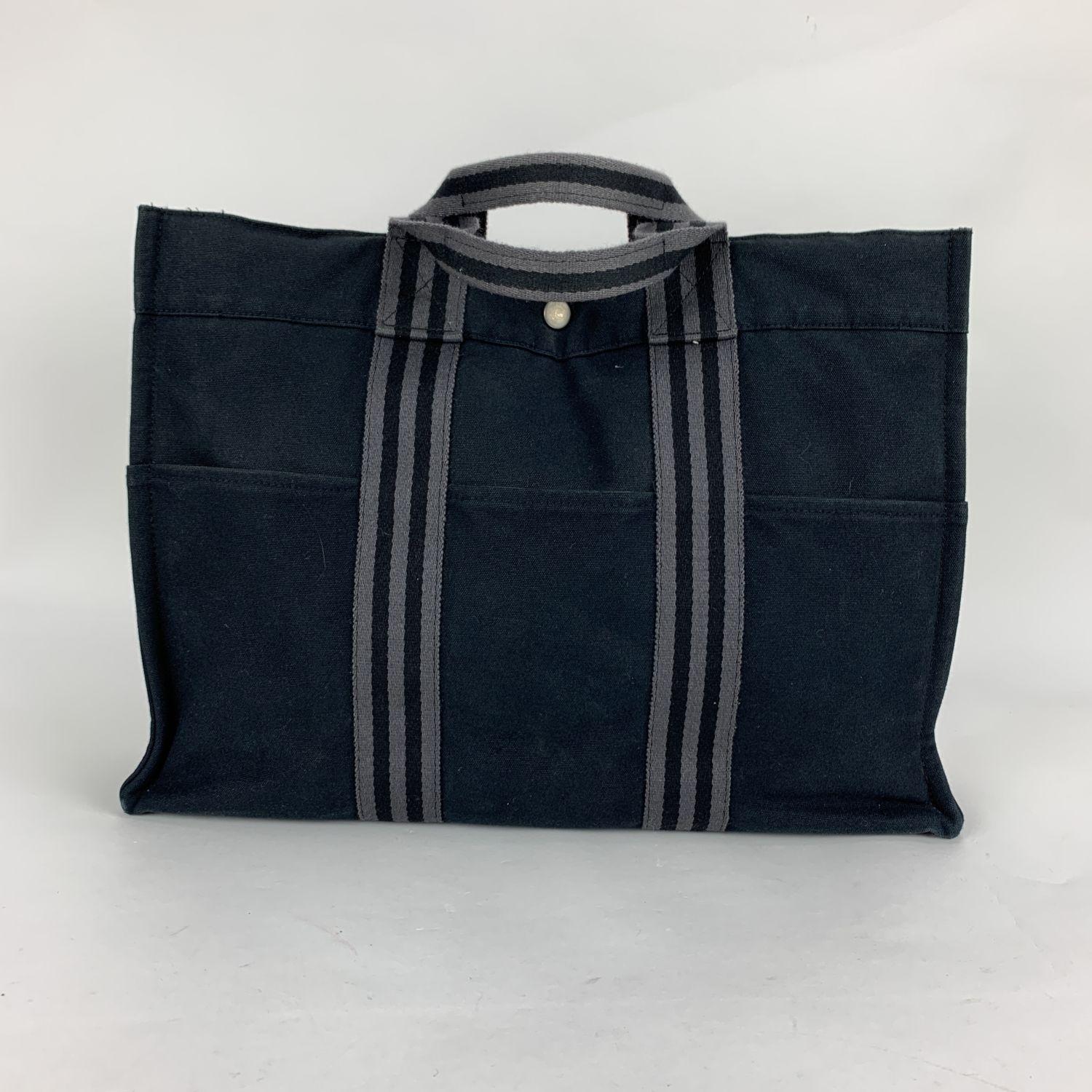 Hermes Paris Black and Gray Cotton Fourre Tout MM Tote Bag 1