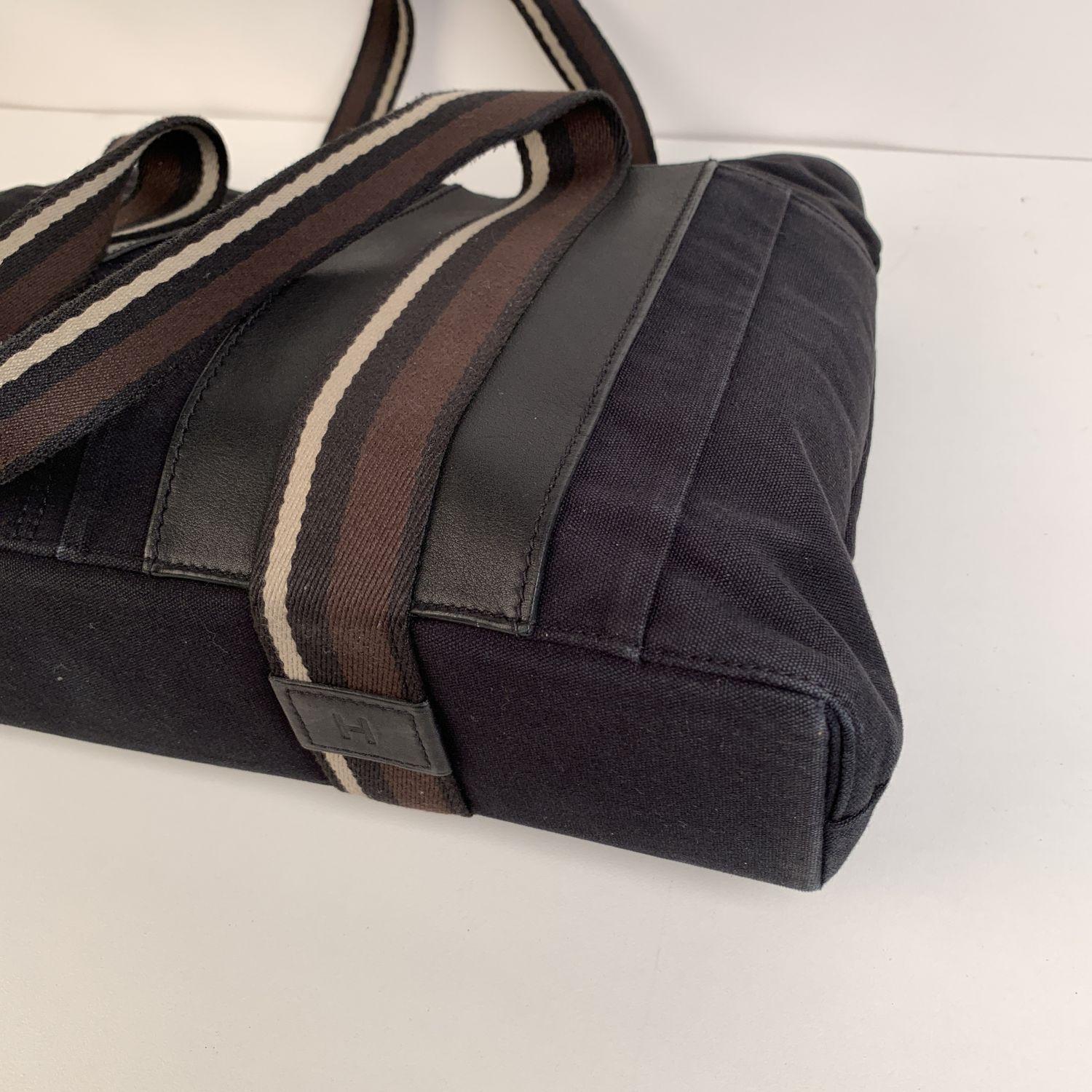Hermes Paris Black Canvas Horizontal Troca MM Tote Bag Handbag 1
