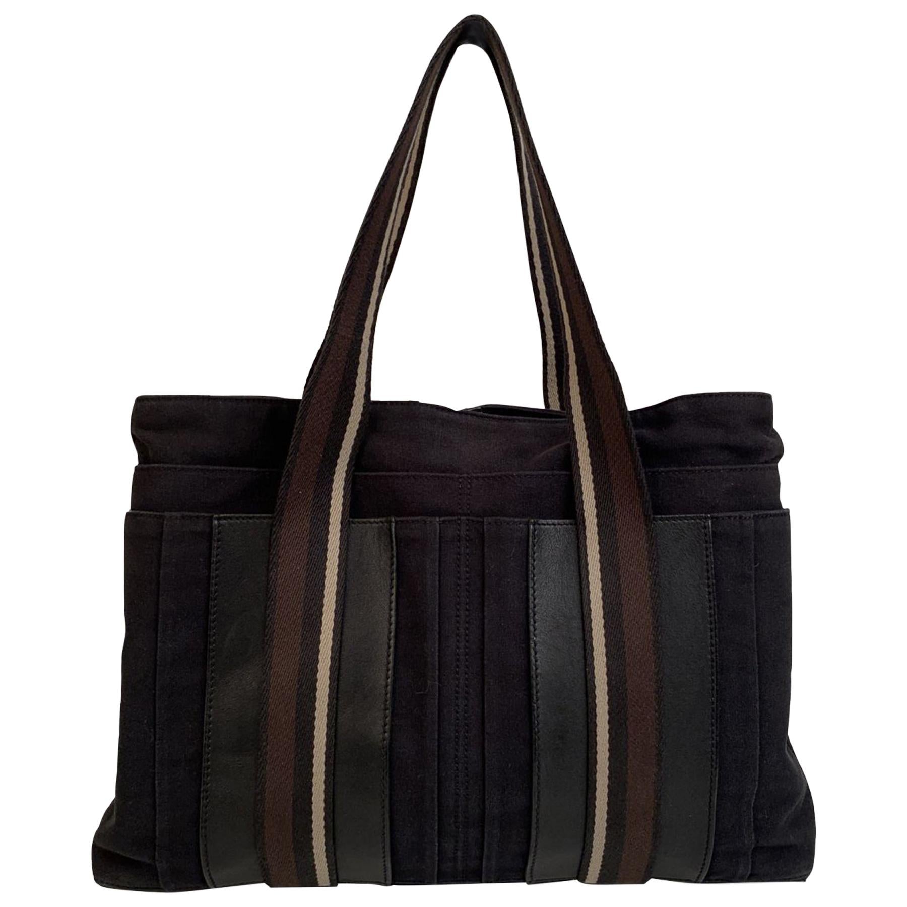 Hermes Paris Black Canvas Horizontal Troca MM Tote Bag Handbag