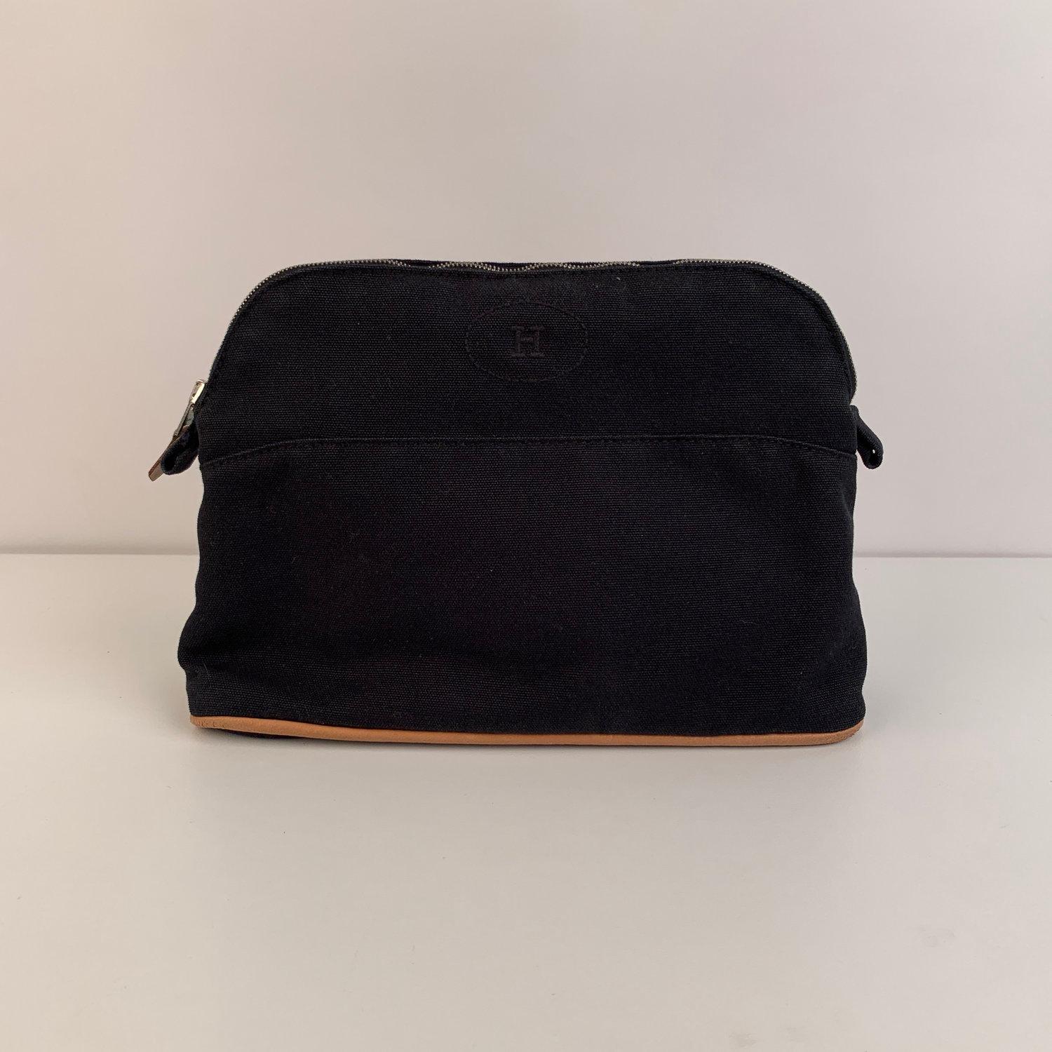 Hermes Paris Black Cotton Canvas Bolide Travel Case Cosmetic Bag 5