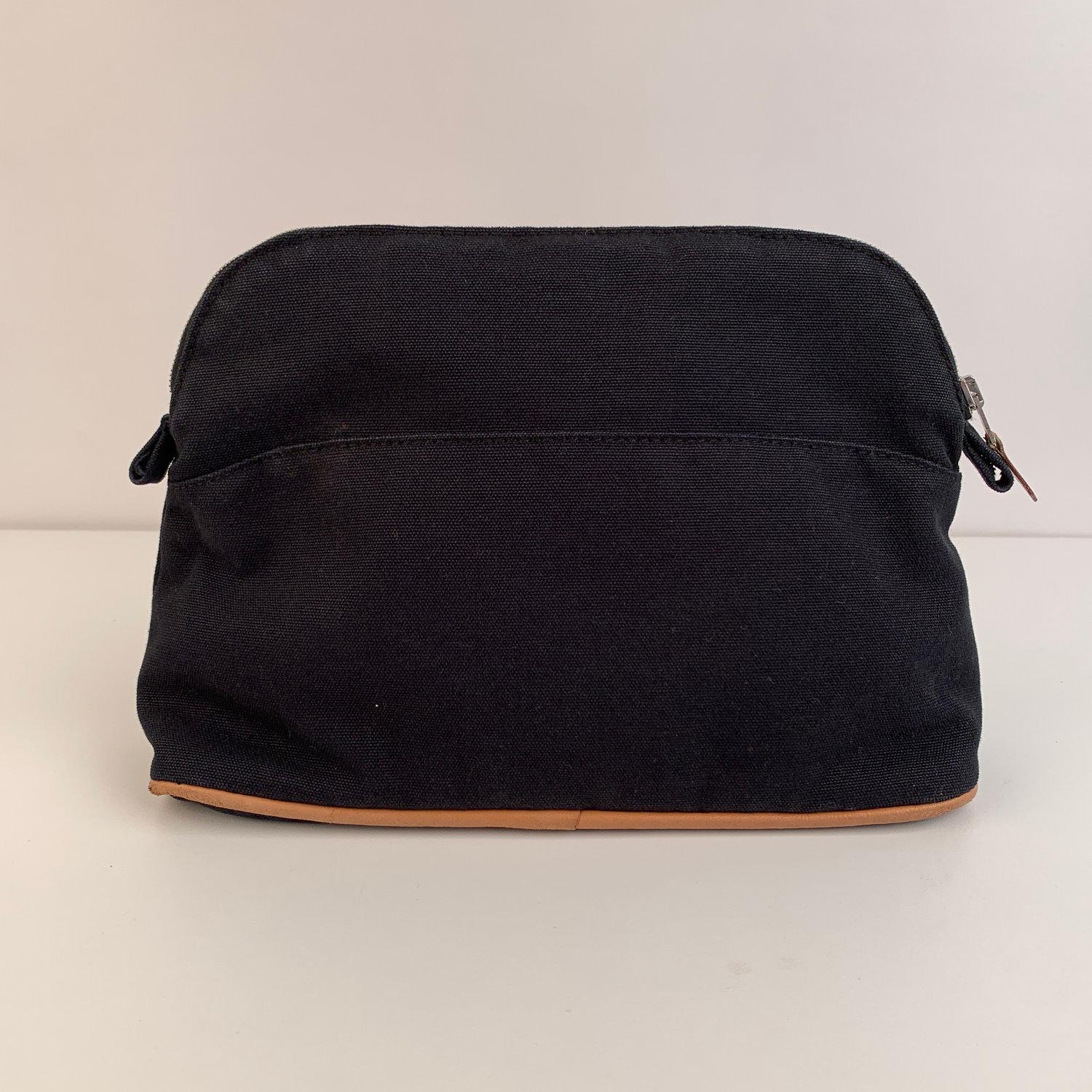 Women's Hermes Paris Black Cotton Canvas Bolide Travel Case Cosmetic Bag