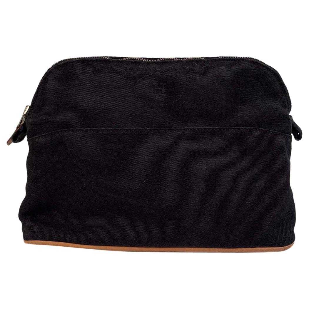 Hermes Paris Black Cotton Canvas Bolide Travel Case Cosmetic Bag