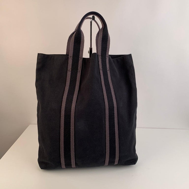 Hermes Paris Black Cotton Canvas Fourre Tout Shopper Tote Bag Handbag ...