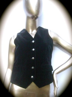 Hermes Paris Black Cotton Velvet Women's Vest with Hermes Buttons c 1970s