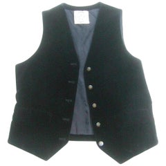 Hermes Paris Black Cotton Velvet Women's Vest with Hermes Buttons c 1970s